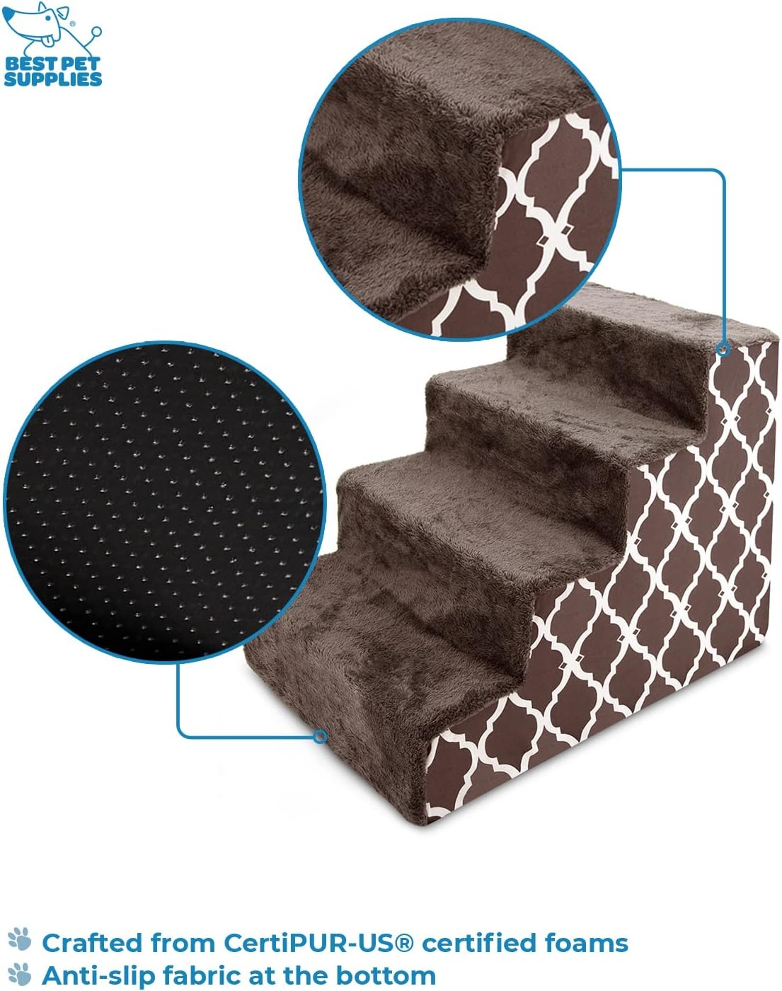 image:imageBest Pet Supplies Dog Stairs amp Steps Foam Steps for Small Dogs amp Cats NonSlip Indoor Balanced Pet Step Support Dog Ramp No Assembly Gray 5Step 225inch HeightBrown Lattice Print