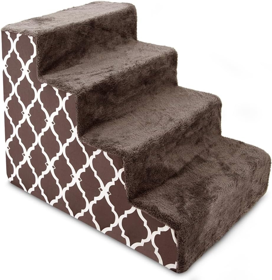 image:imageBest Pet Supplies Dog Stairs amp Steps Foam Steps for Small Dogs amp Cats NonSlip Indoor Balanced Pet Step Support Dog Ramp No Assembly Gray 5Step 225inch HeightBrown Lattice Print