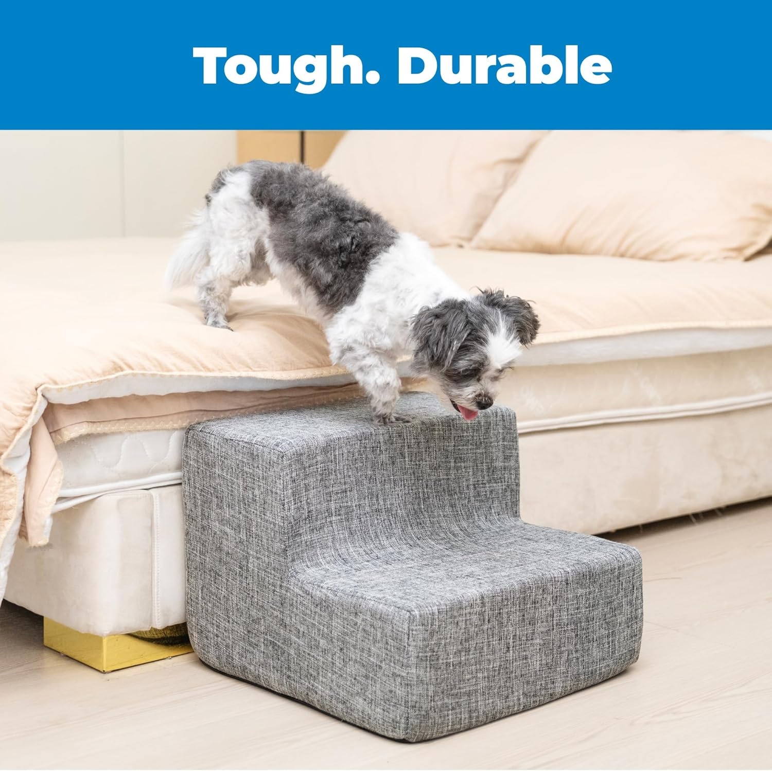 image:imageBest Pet Supplies Dog Stairs amp Steps Foam Steps for Small Dogs amp Cats NonSlip Indoor Balanced Pet Step Support Dog Ramp No Assembly Gray 5Step 225inch HeightAsh Gray Linen