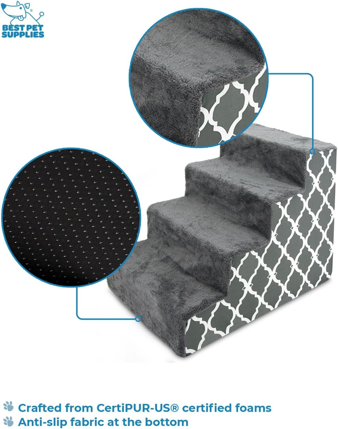 image:imageBest Pet Supplies Dog Stairs amp Steps Foam Steps for Small Dogs amp Cats NonSlip Indoor Balanced Pet Step Support Dog Ramp No Assembly Gray 5Step 225inch HeightGray Lattice Print