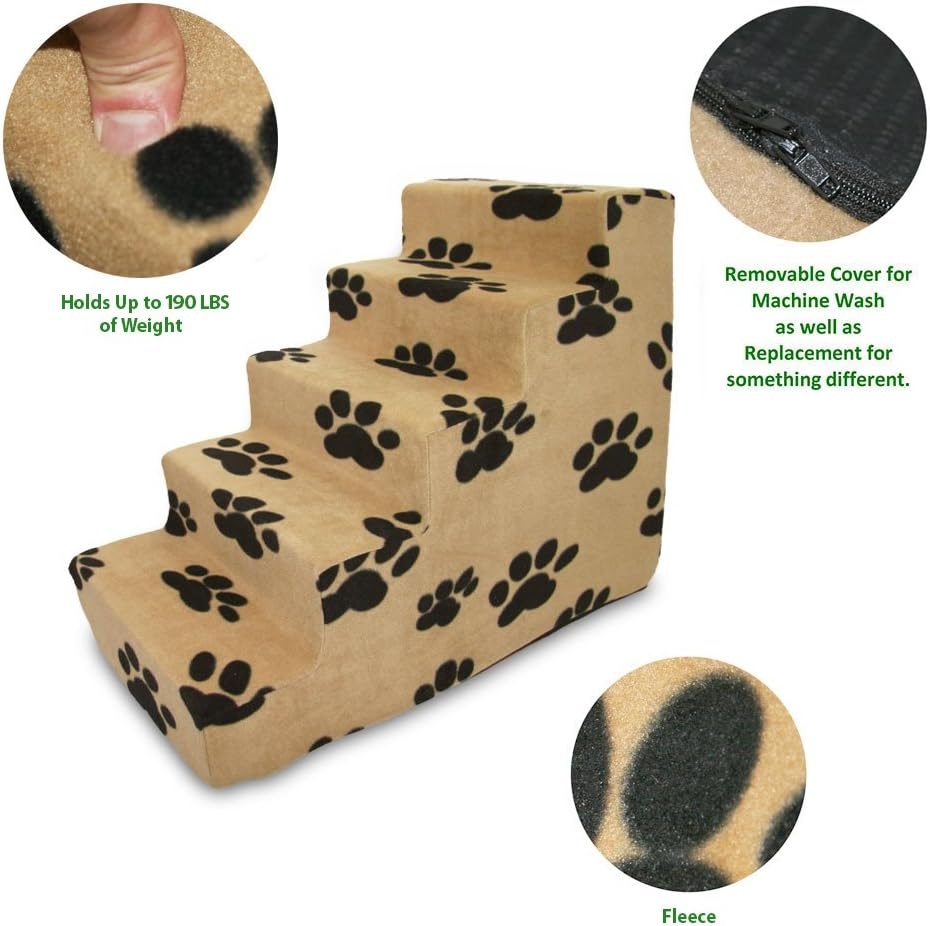 image:imageBest Pet Supplies Dog Stairs amp Steps Foam Steps for Small Dogs amp Cats NonSlip Indoor Balanced Pet Step Support Dog Ramp No Assembly Gray 5Step 225inch HeightPaw Print on Beige