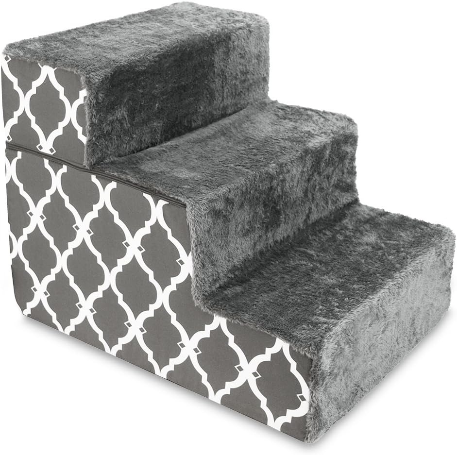 image:imageBest Pet Supplies Dog Stairs amp Steps Foam Steps for Small Dogs amp Cats NonSlip Indoor Balanced Pet Step Support Dog Ramp No Assembly Gray 5Step 225inch HeightGray Lattice Print