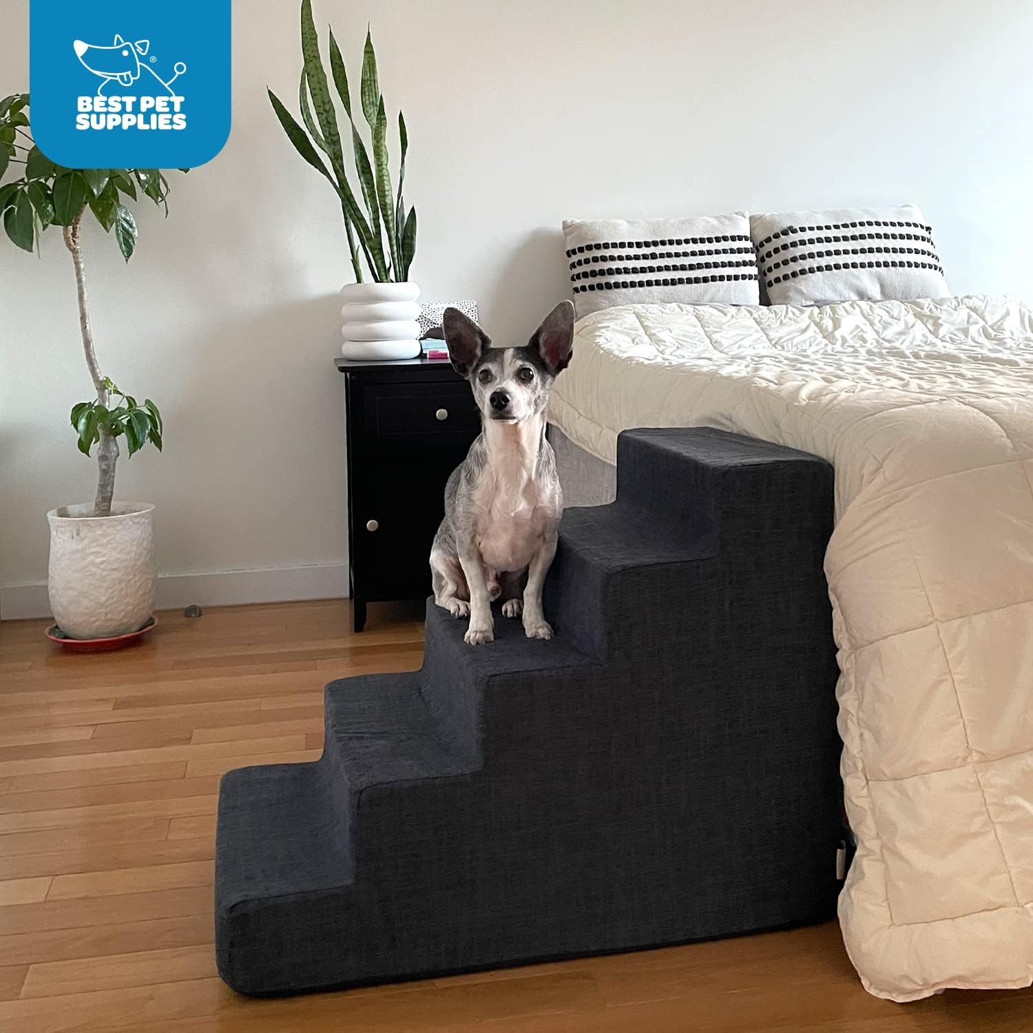 image:imageBest Pet Supplies Dog Stairs amp Steps Foam Steps for Small Dogs amp Cats NonSlip Indoor Balanced Pet Step Support Dog Ramp No Assembly Gray 5Step 225inch HeightDark Gray Linen
