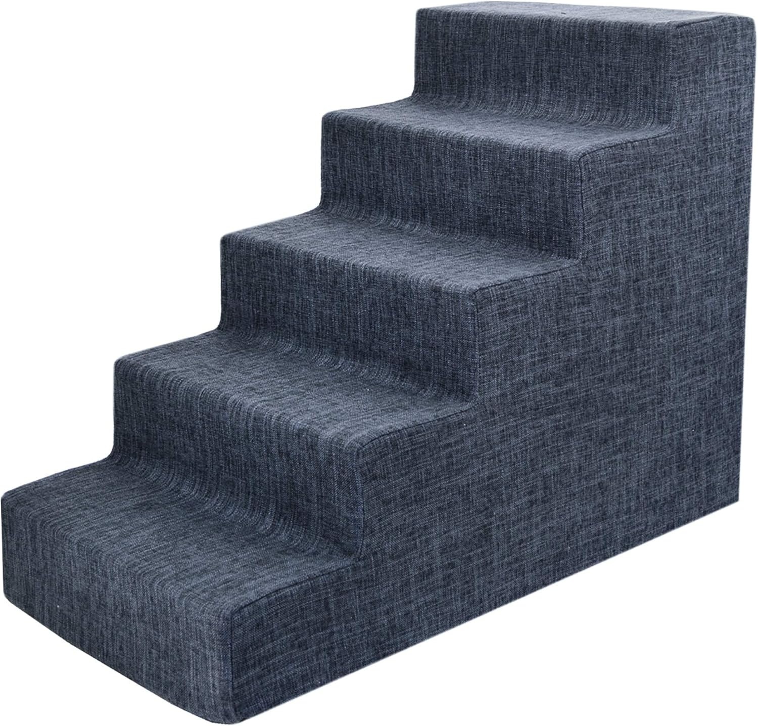 image:imageBest Pet Supplies Dog Stairs amp Steps Foam Steps for Small Dogs amp Cats NonSlip Indoor Balanced Pet Step Support Dog Ramp No Assembly Gray 5Step 225inch HeightDark Gray Linen