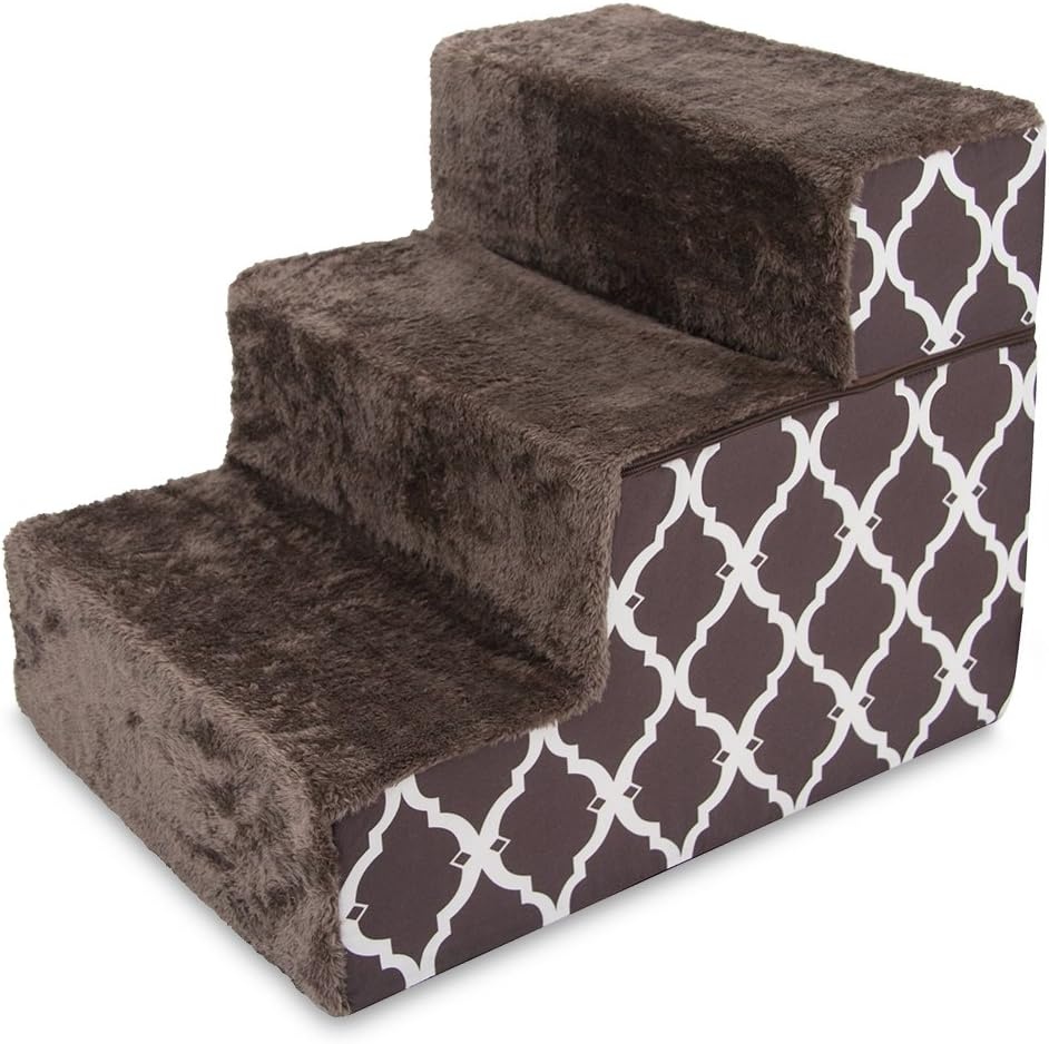 image:imageBest Pet Supplies Dog Stairs amp Steps Foam Steps for Small Dogs amp Cats NonSlip Indoor Balanced Pet Step Support Dog Ramp No Assembly Gray 5Step 225inch HeightBrown Lattice Print