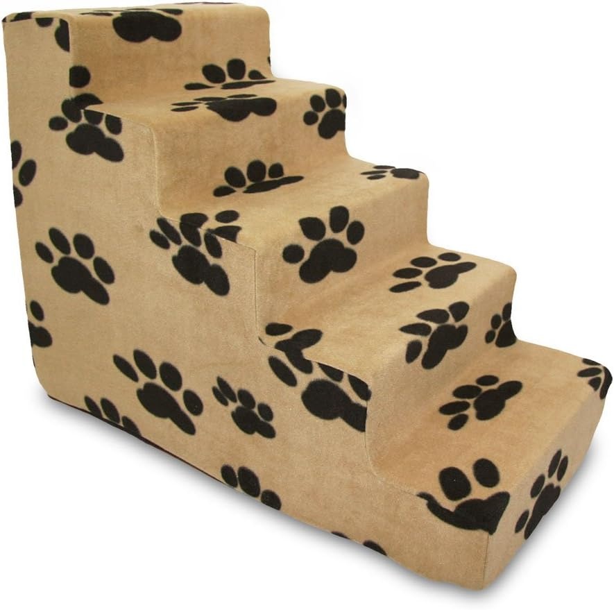image:imageBest Pet Supplies Dog Stairs amp Steps Foam Steps for Small Dogs amp Cats NonSlip Indoor Balanced Pet Step Support Dog Ramp No Assembly Gray 5Step 225inch HeightPaw Print on Beige