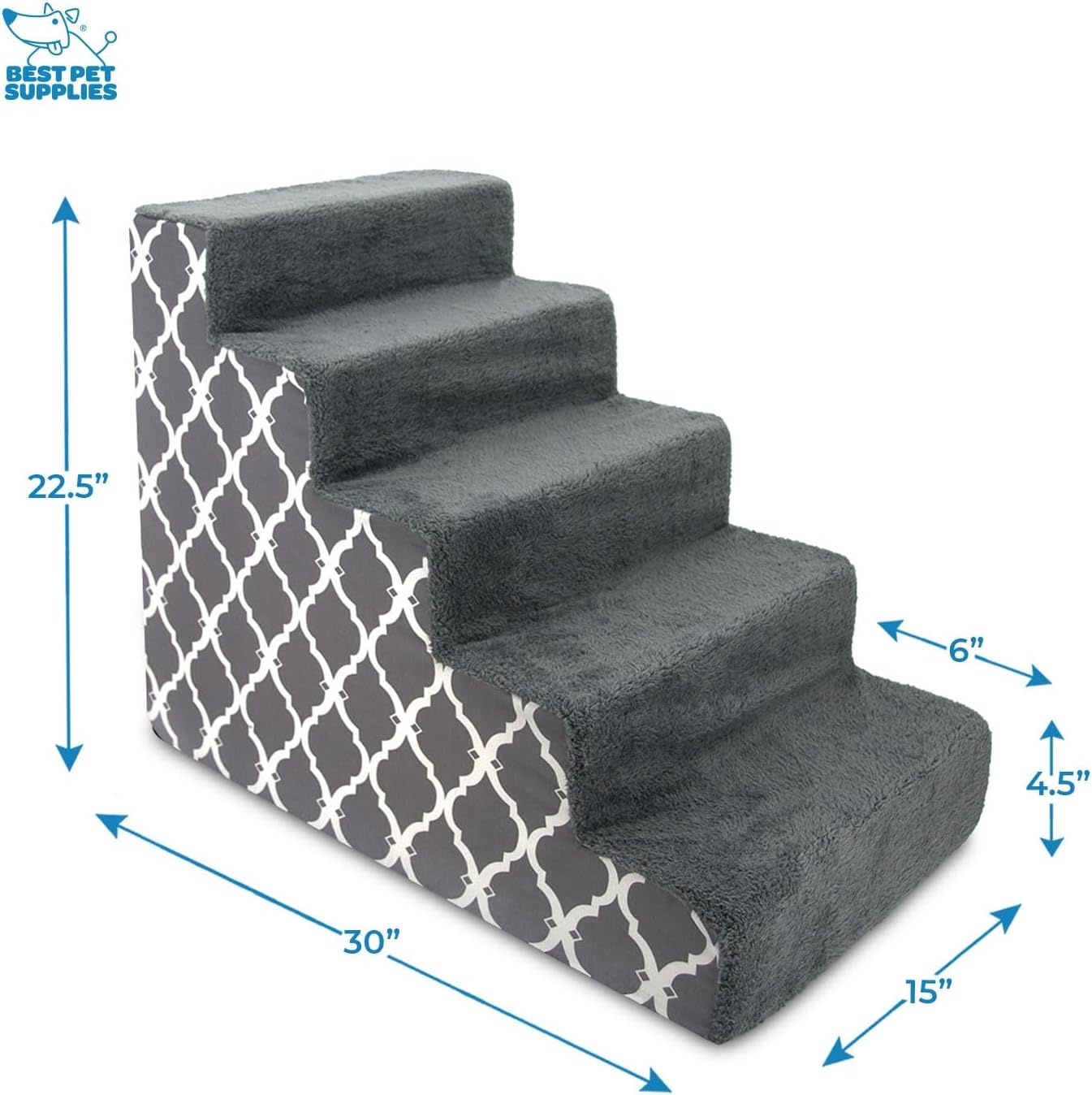 image:imageBest Pet Supplies Dog Stairs amp Steps Foam Steps for Small Dogs amp Cats NonSlip Indoor Balanced Pet Step Support Dog Ramp No Assembly Gray 5Step 225inch HeightGray Lattice Print