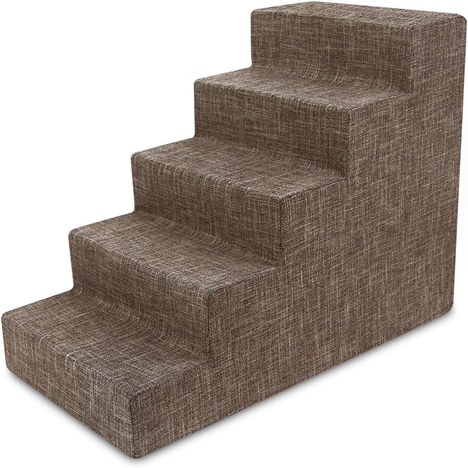 image:imageBest Pet Supplies Dog Stairs amp Steps Foam Steps for Small Dogs amp Cats NonSlip Indoor Balanced Pet Step Support Dog Ramp No Assembly Gray 5Step 225inch HeightBrown Linen