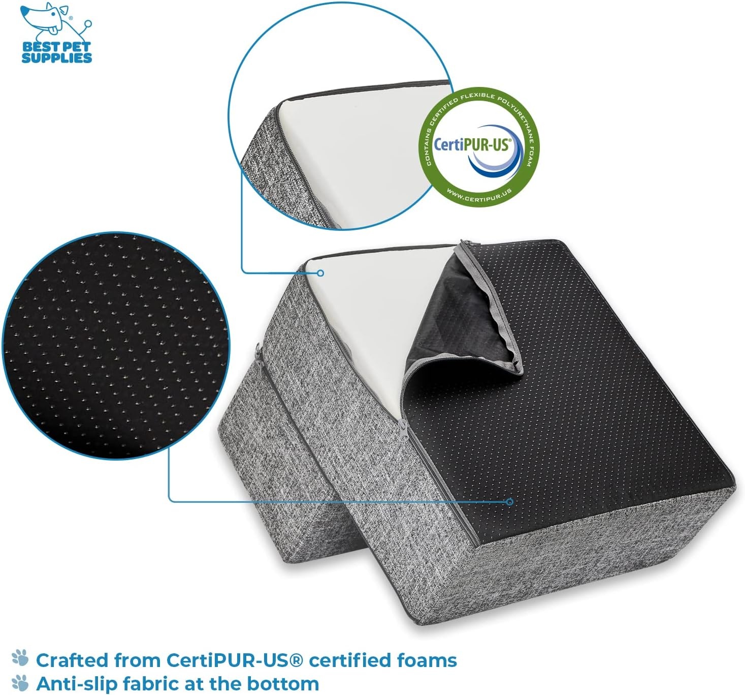 image:imageBest Pet Supplies Dog Stairs amp Steps Foam Steps for Small Dogs amp Cats NonSlip Indoor Balanced Pet Step Support Dog Ramp No Assembly Gray 5Step 225inch HeightAsh Gray Linen