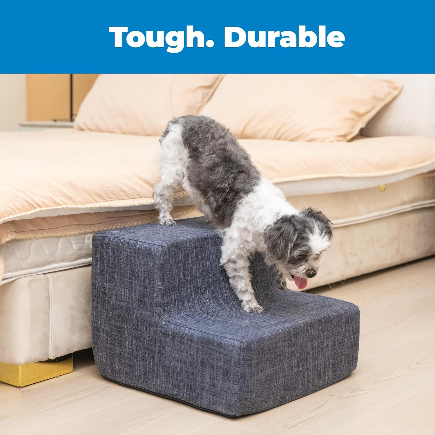 image:imageBest Pet Supplies Dog Stairs amp Steps Foam Steps for Small Dogs amp Cats NonSlip Indoor Balanced Pet Step Support Dog Ramp No Assembly Gray 5Step 225inch HeightDark Gray Linen