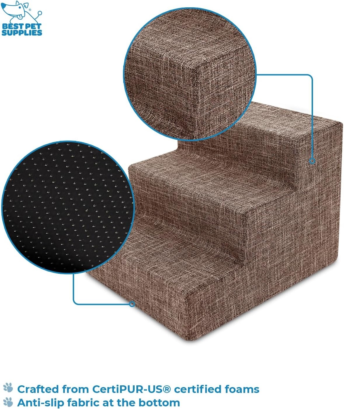 image:imageBest Pet Supplies Dog Stairs amp Steps Foam Steps for Small Dogs amp Cats NonSlip Indoor Balanced Pet Step Support Dog Ramp No Assembly Gray 5Step 225inch HeightBrown Linen