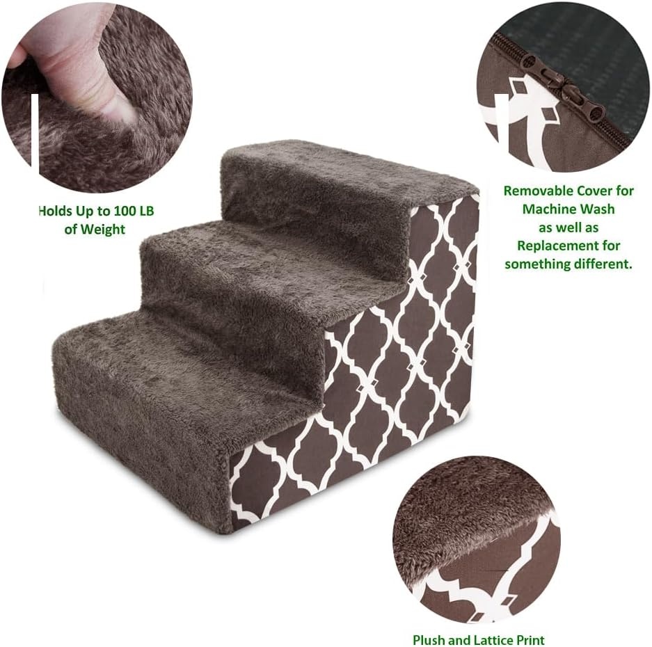 image:imageBest Pet Supplies Dog Stairs amp Steps Foam Steps for Small Dogs amp Cats NonSlip Indoor Balanced Pet Step Support Dog Ramp No Assembly Gray 5Step 225inch HeightBrown Lattice Print