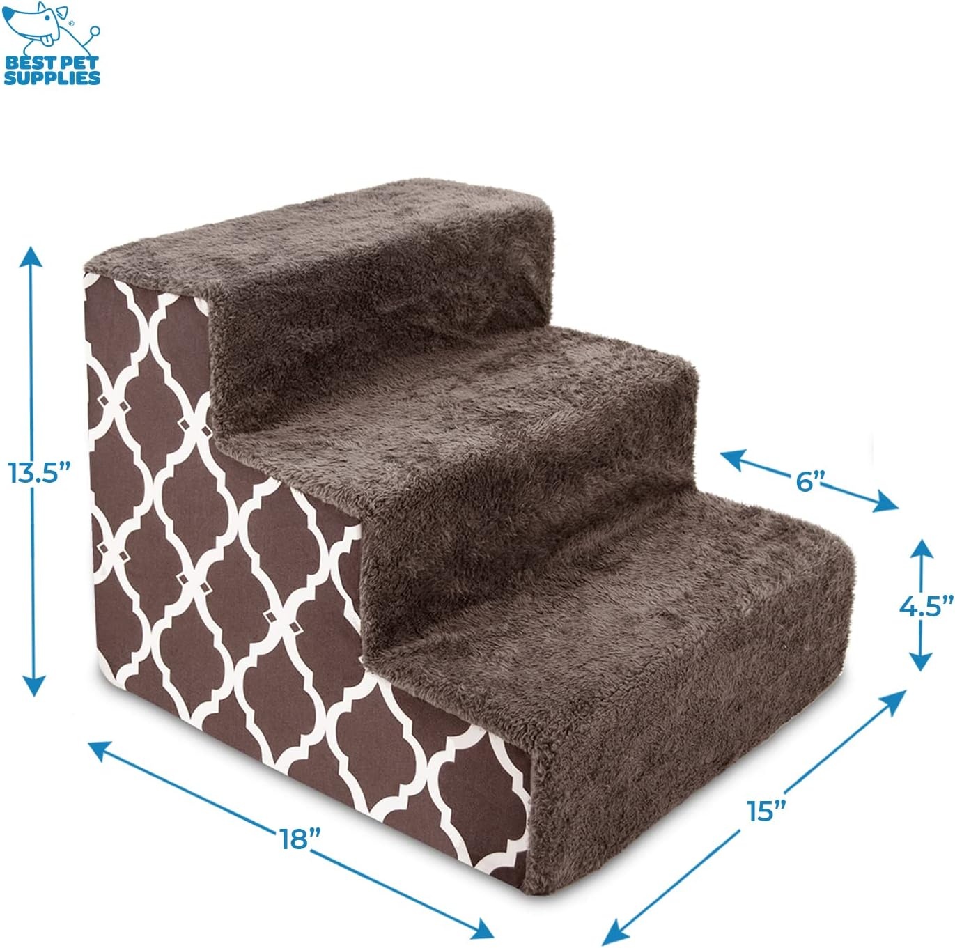 image:imageBest Pet Supplies Dog Stairs amp Steps Foam Steps for Small Dogs amp Cats NonSlip Indoor Balanced Pet Step Support Dog Ramp No Assembly Gray 5Step 225inch HeightBrown Lattice Print