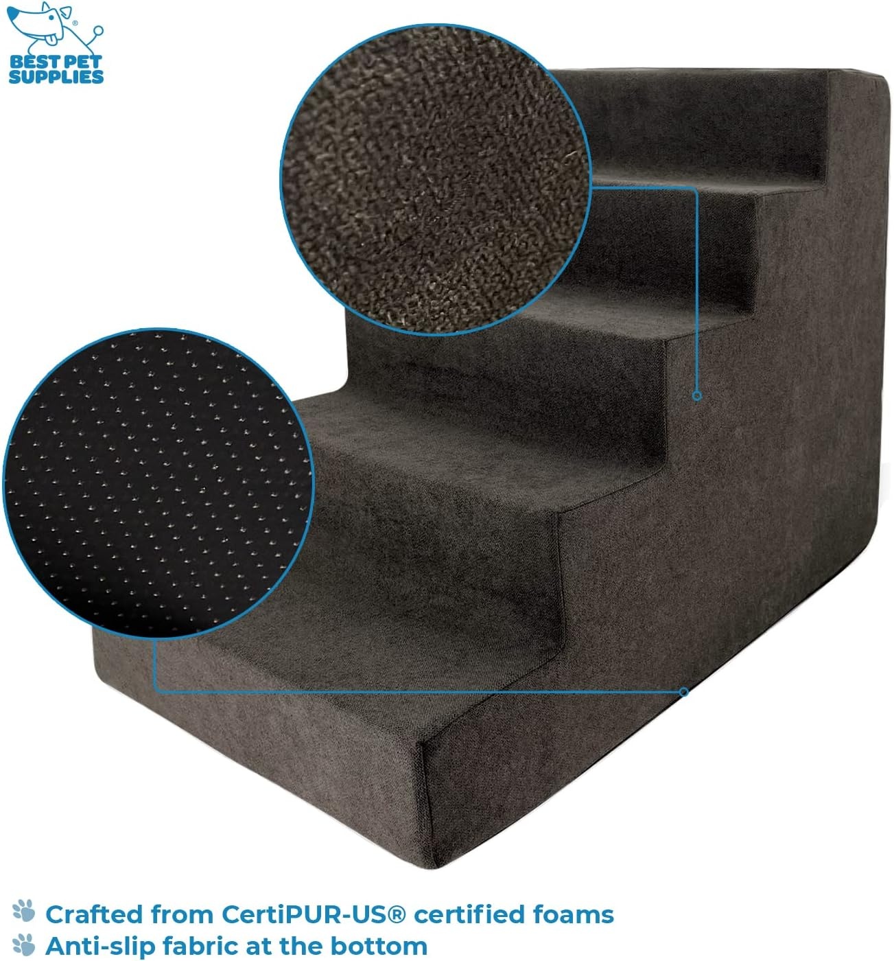 image:imageBest Pet Supplies Dog Stairs amp Steps Foam Steps for Small Dogs amp Cats NonSlip Indoor Balanced Pet Step Support Dog Ramp No Assembly Gray 5Step 225inch HeightDark Brown