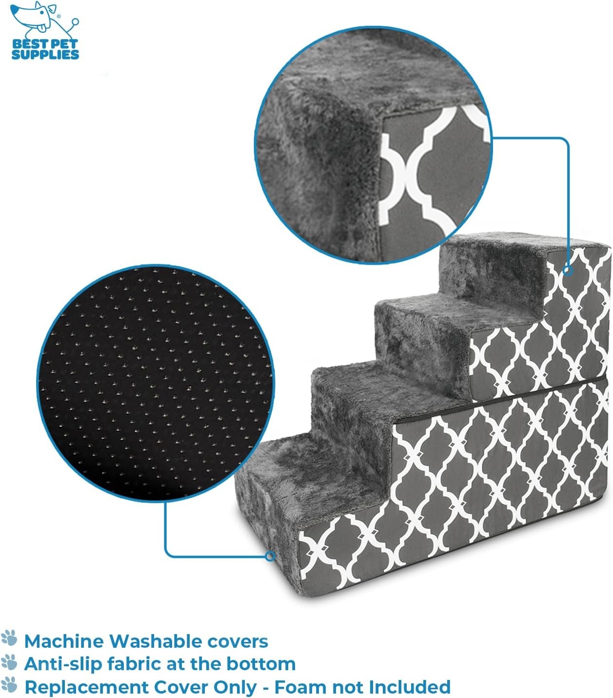 image:imageBest Pet Supplies Dog Stairs amp Steps Foam Steps for Small Dogs amp Cats NonSlip Indoor Balanced Pet Step Support Dog Ramp No Assembly Gray 5Step 225inch HeightGray Lattice Print