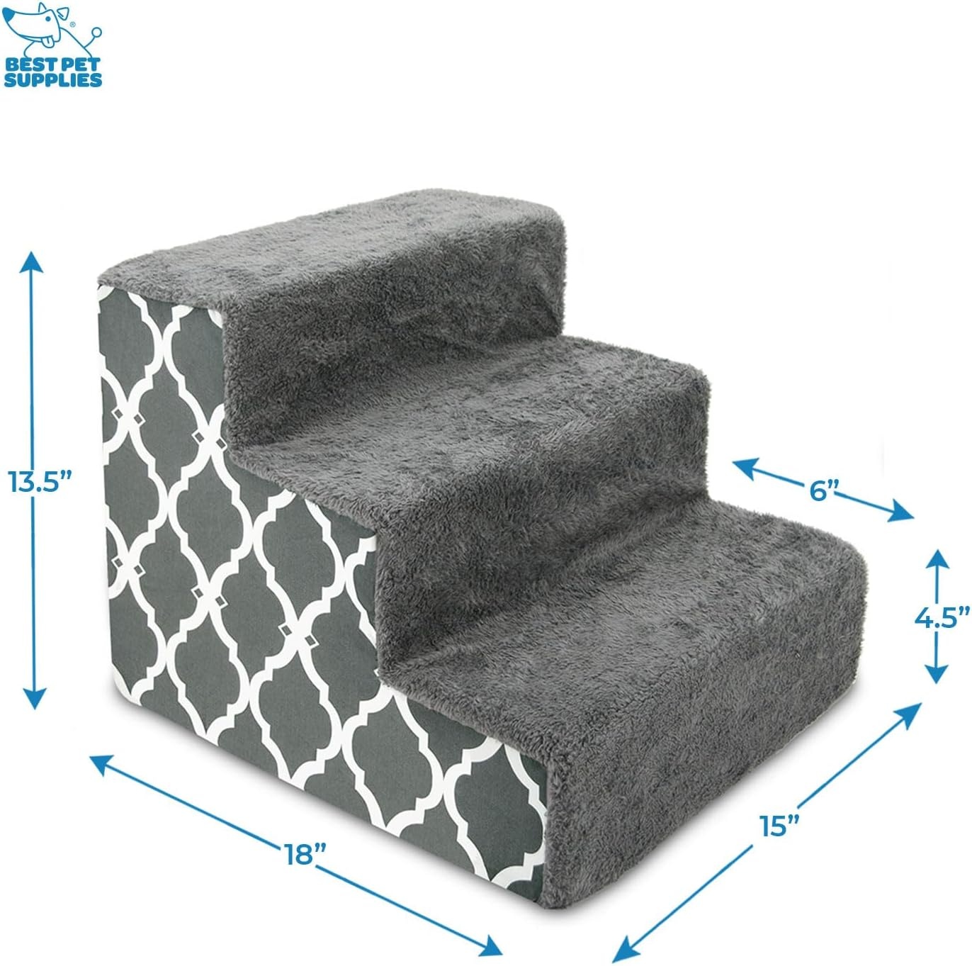 image:imageBest Pet Supplies Dog Stairs amp Steps Foam Steps for Small Dogs amp Cats NonSlip Indoor Balanced Pet Step Support Dog Ramp No Assembly Gray 5Step 225inch HeightGray Lattice Print