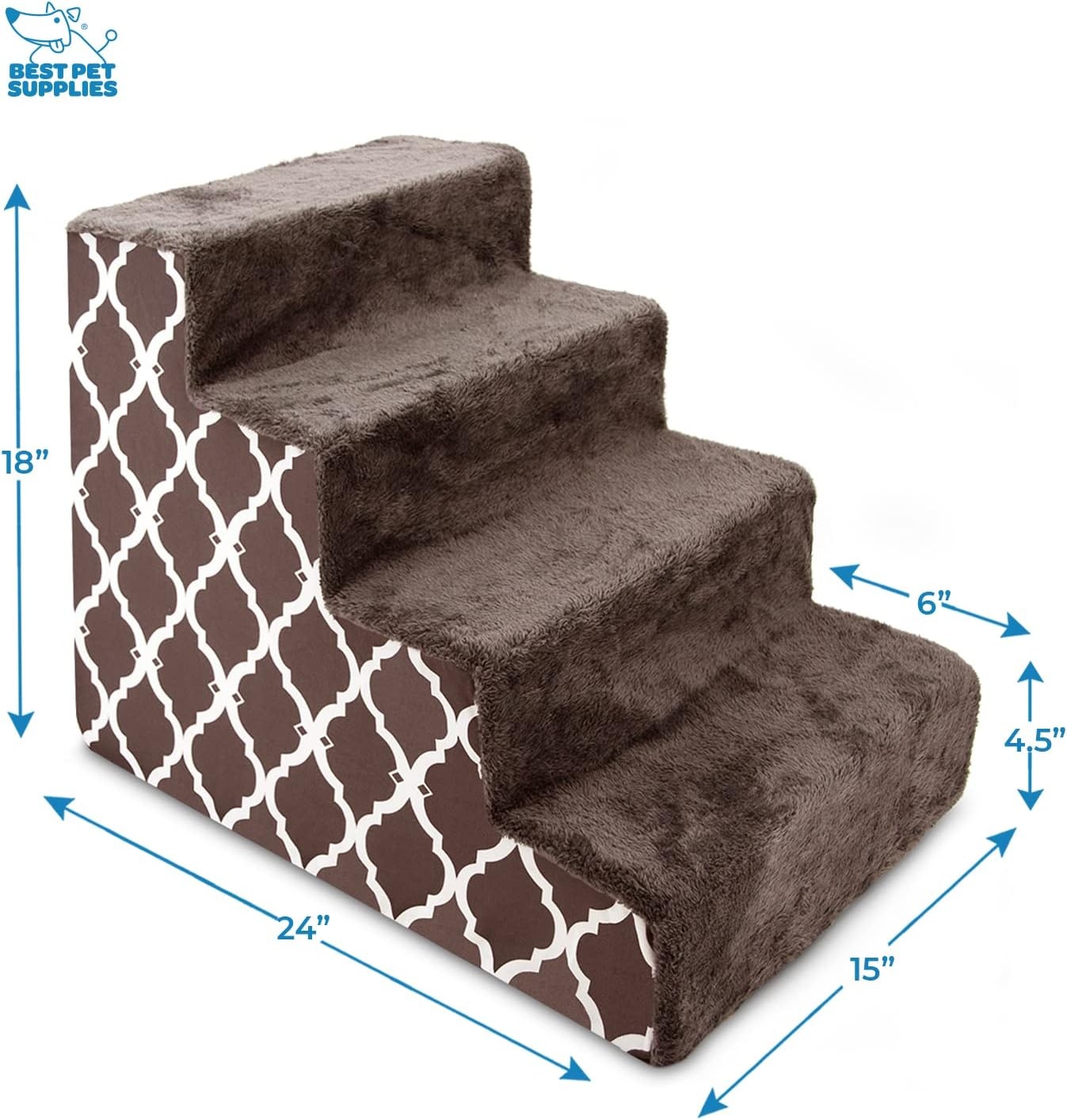 image:imageBest Pet Supplies Dog Stairs amp Steps Foam Steps for Small Dogs amp Cats NonSlip Indoor Balanced Pet Step Support Dog Ramp No Assembly Gray 5Step 225inch HeightBrown Lattice Print