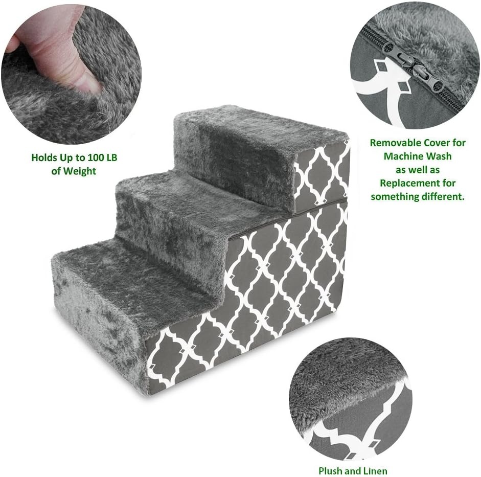 image:imageBest Pet Supplies Dog Stairs amp Steps Foam Steps for Small Dogs amp Cats NonSlip Indoor Balanced Pet Step Support Dog Ramp No Assembly Gray 5Step 225inch HeightGray Lattice Print
