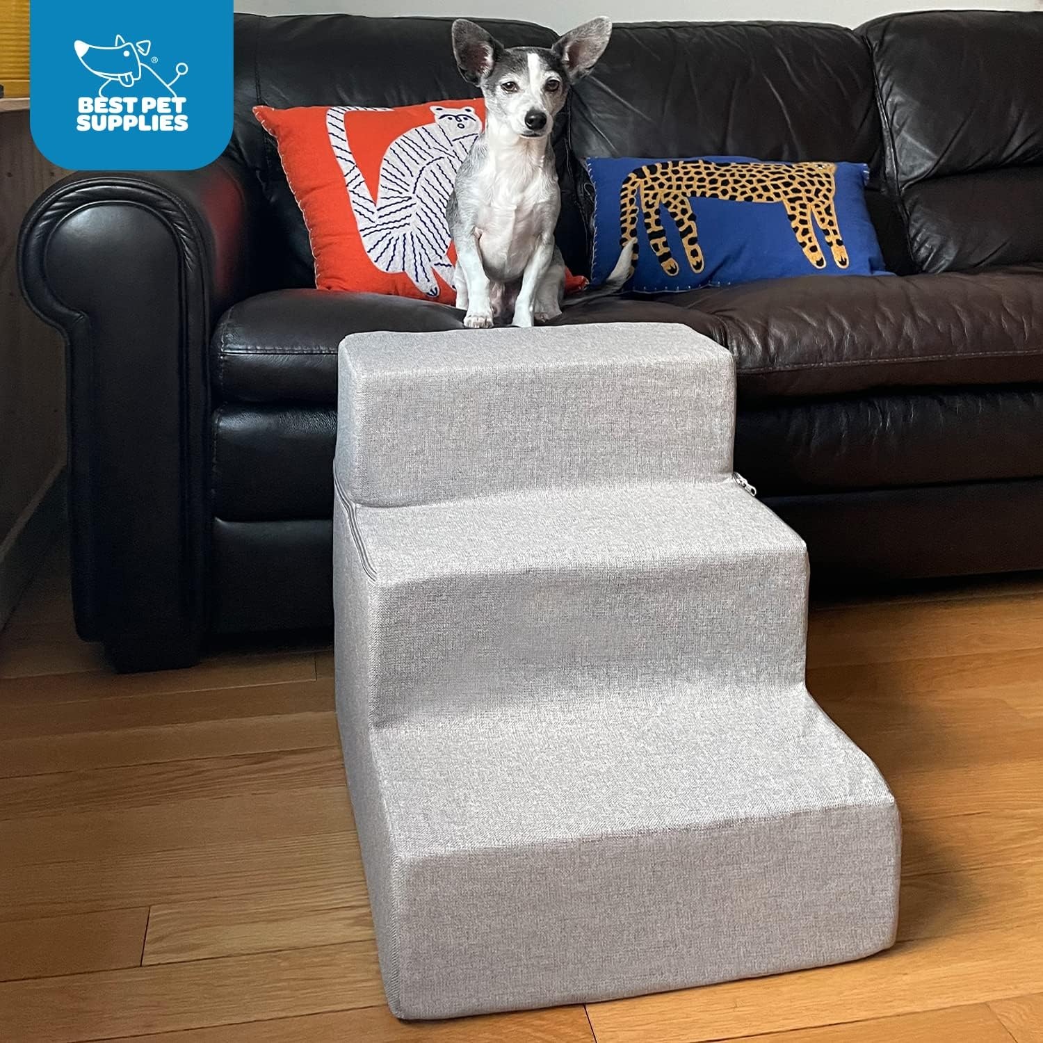 image:imageBest Pet Supplies Dog Stairs amp Steps Foam Steps for Small Dogs amp Cats NonSlip Indoor Balanced Pet Step Support Dog Ramp No Assembly Gray 5Step 225inch HeightGray Lattice Print