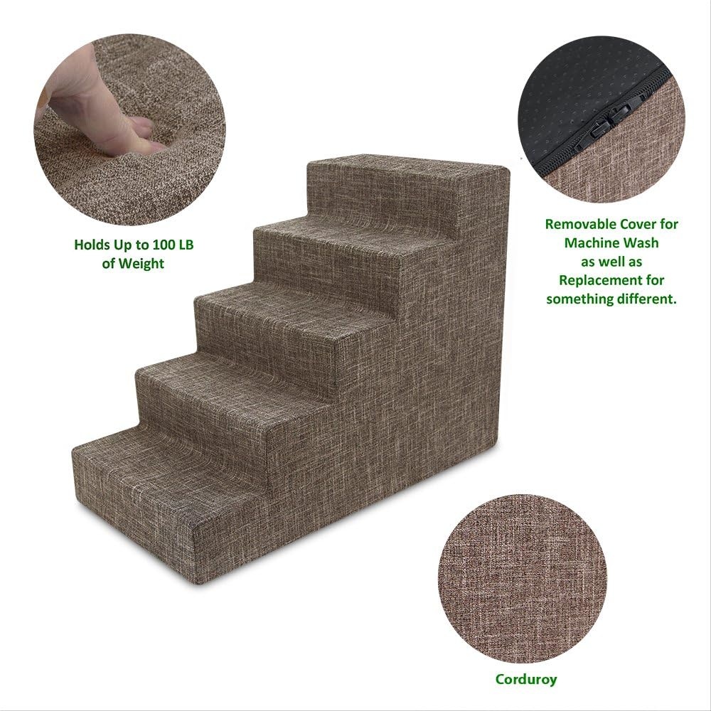 image:imageBest Pet Supplies Dog Stairs amp Steps Foam Steps for Small Dogs amp Cats NonSlip Indoor Balanced Pet Step Support Dog Ramp No Assembly Gray 5Step 225inch HeightBrown Linen
