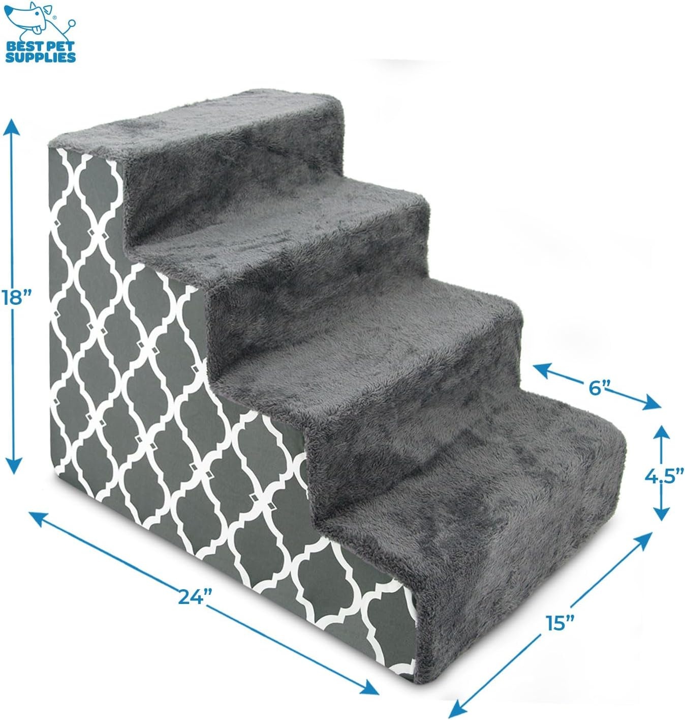 image:imageBest Pet Supplies Dog Stairs amp Steps Foam Steps for Small Dogs amp Cats NonSlip Indoor Balanced Pet Step Support Dog Ramp No Assembly Gray 5Step 225inch HeightGray Lattice Print