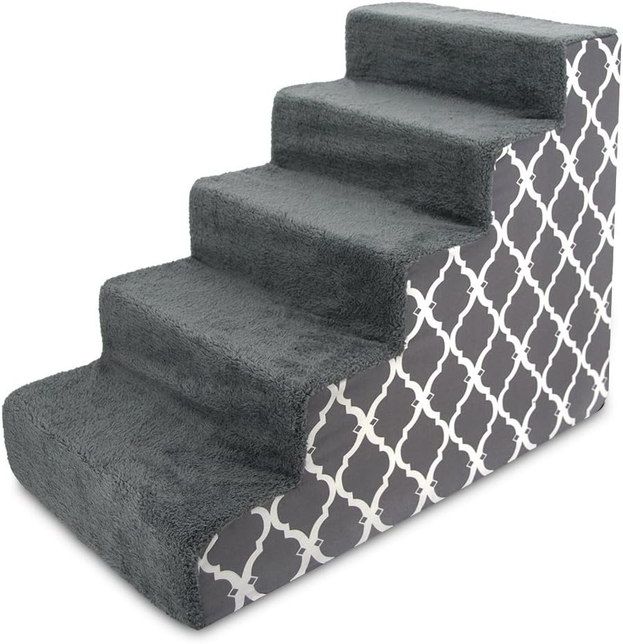 image:imageBest Pet Supplies Dog Stairs amp Steps Foam Steps for Small Dogs amp Cats NonSlip Indoor Balanced Pet Step Support Dog Ramp No Assembly Gray 5Step 225inch HeightGray Lattice Print