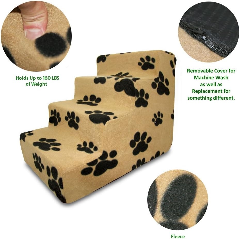 image:imageBest Pet Supplies Dog Stairs amp Steps Foam Steps for Small Dogs amp Cats NonSlip Indoor Balanced Pet Step Support Dog Ramp No Assembly Gray 5Step 225inch HeightPaw Print on Beige