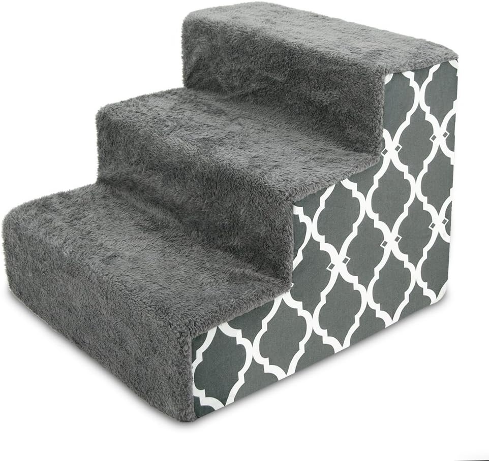 image:imageBest Pet Supplies Dog Stairs amp Steps Foam Steps for Small Dogs amp Cats NonSlip Indoor Balanced Pet Step Support Dog Ramp No Assembly Gray 5Step 225inch HeightGray Lattice Print