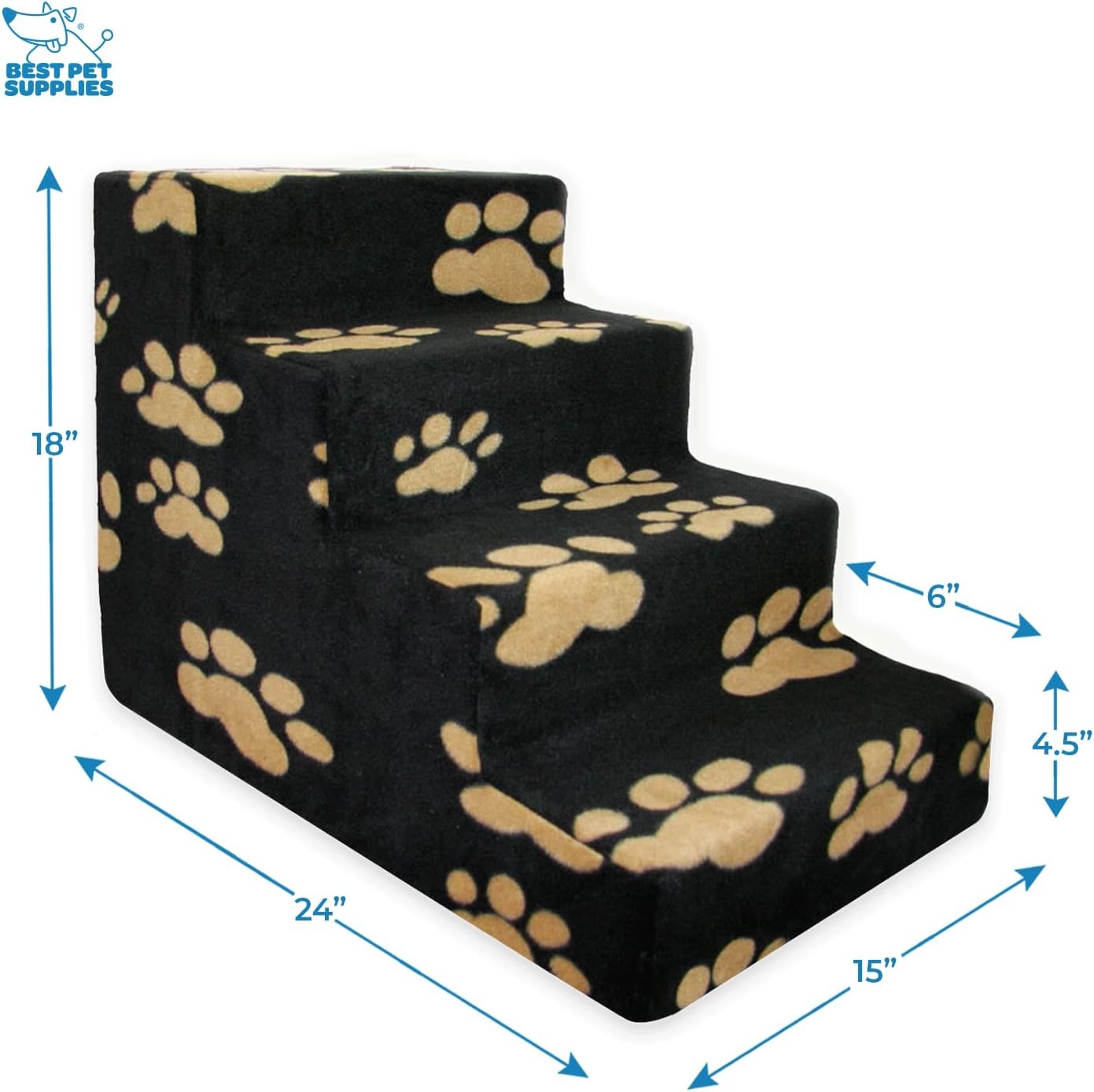 image:imageBest Pet Supplies Dog Stairs amp Steps Foam Steps for Small Dogs amp Cats NonSlip Indoor Balanced Pet Step Support Dog Ramp No Assembly Gray 5Step 225inch HeightPaw Print on Black