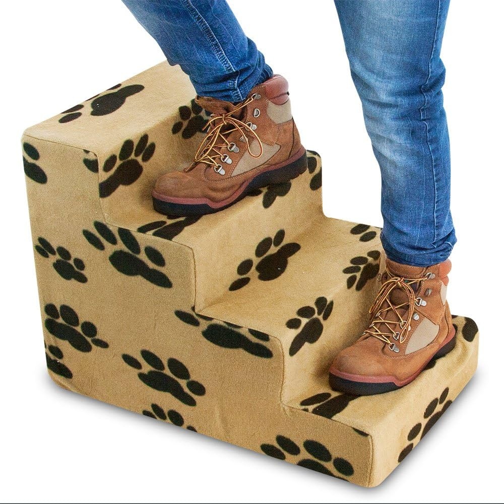 image:imageBest Pet Supplies Dog Stairs amp Steps Foam Steps for Small Dogs amp Cats NonSlip Indoor Balanced Pet Step Support Dog Ramp No Assembly Gray 5Step 225inch HeightPaw Print on Beige