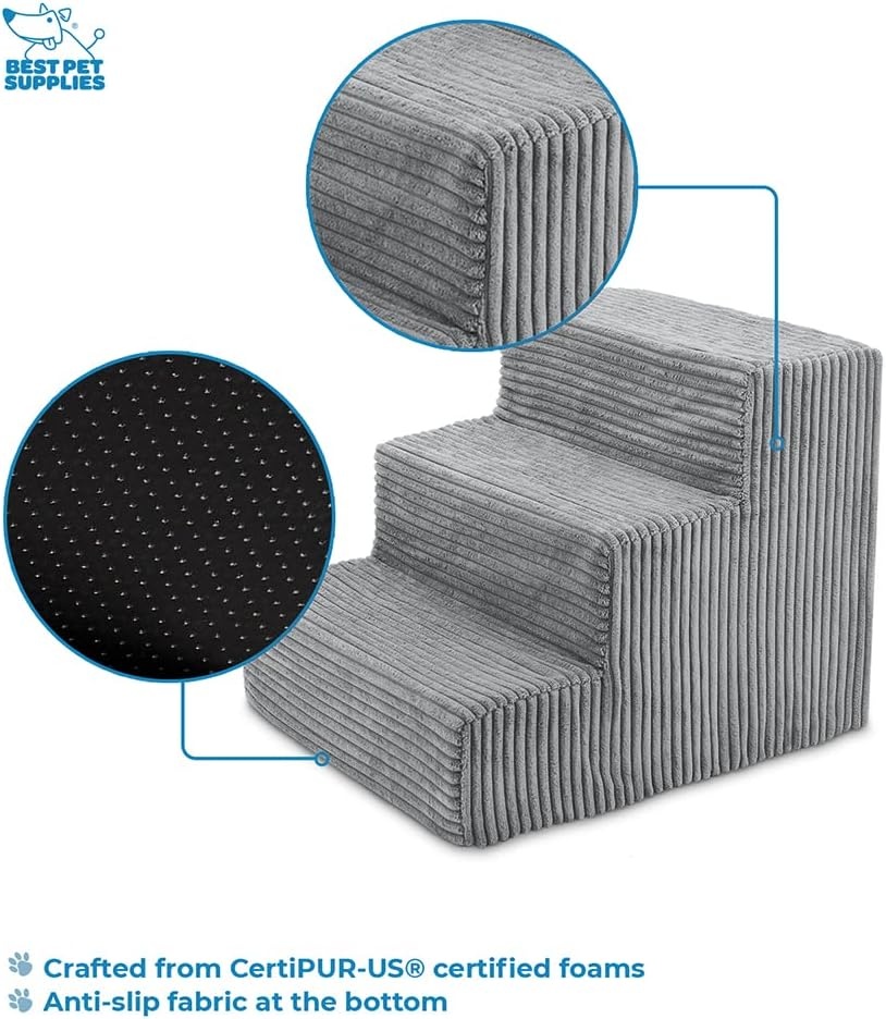image:imageBest Pet Supplies Dog Stairs amp Steps Foam Steps for Small Dogs amp Cats NonSlip Indoor Balanced Pet Step Support Dog Ramp No Assembly Gray 5Step 225inch HeightGray