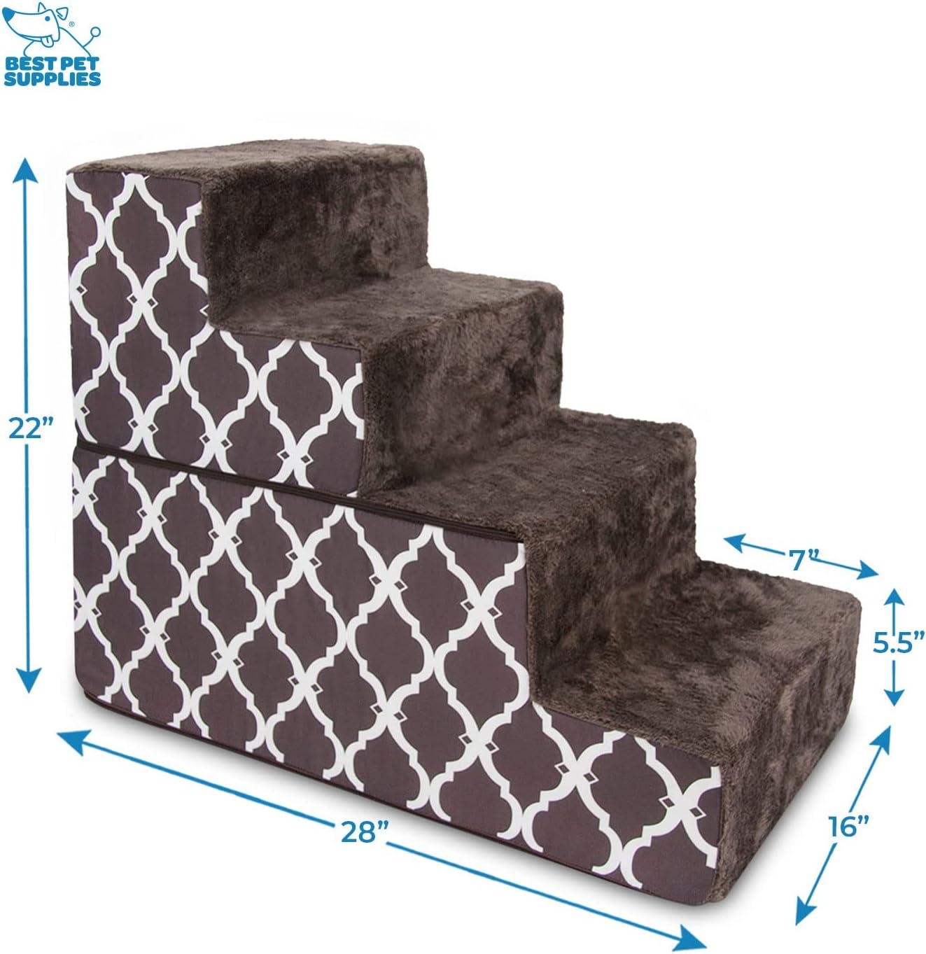 image:imageBest Pet Supplies Dog Stairs amp Steps Foam Steps for Small Dogs amp Cats NonSlip Indoor Balanced Pet Step Support Dog Ramp No Assembly Gray 5Step 225inch HeightBrown Lattice Print