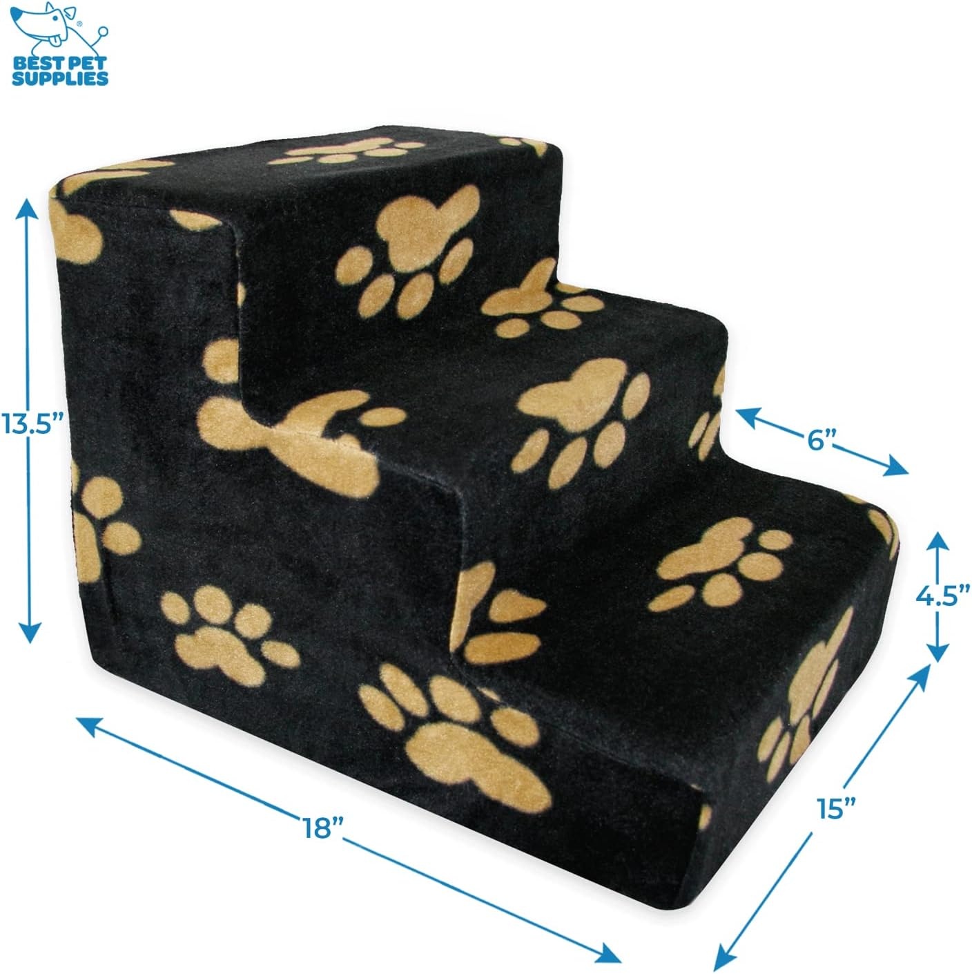 image:imageBest Pet Supplies Dog Stairs amp Steps Foam Steps for Small Dogs amp Cats NonSlip Indoor Balanced Pet Step Support Dog Ramp No Assembly Gray 5Step 225inch HeightPaw Print on Black