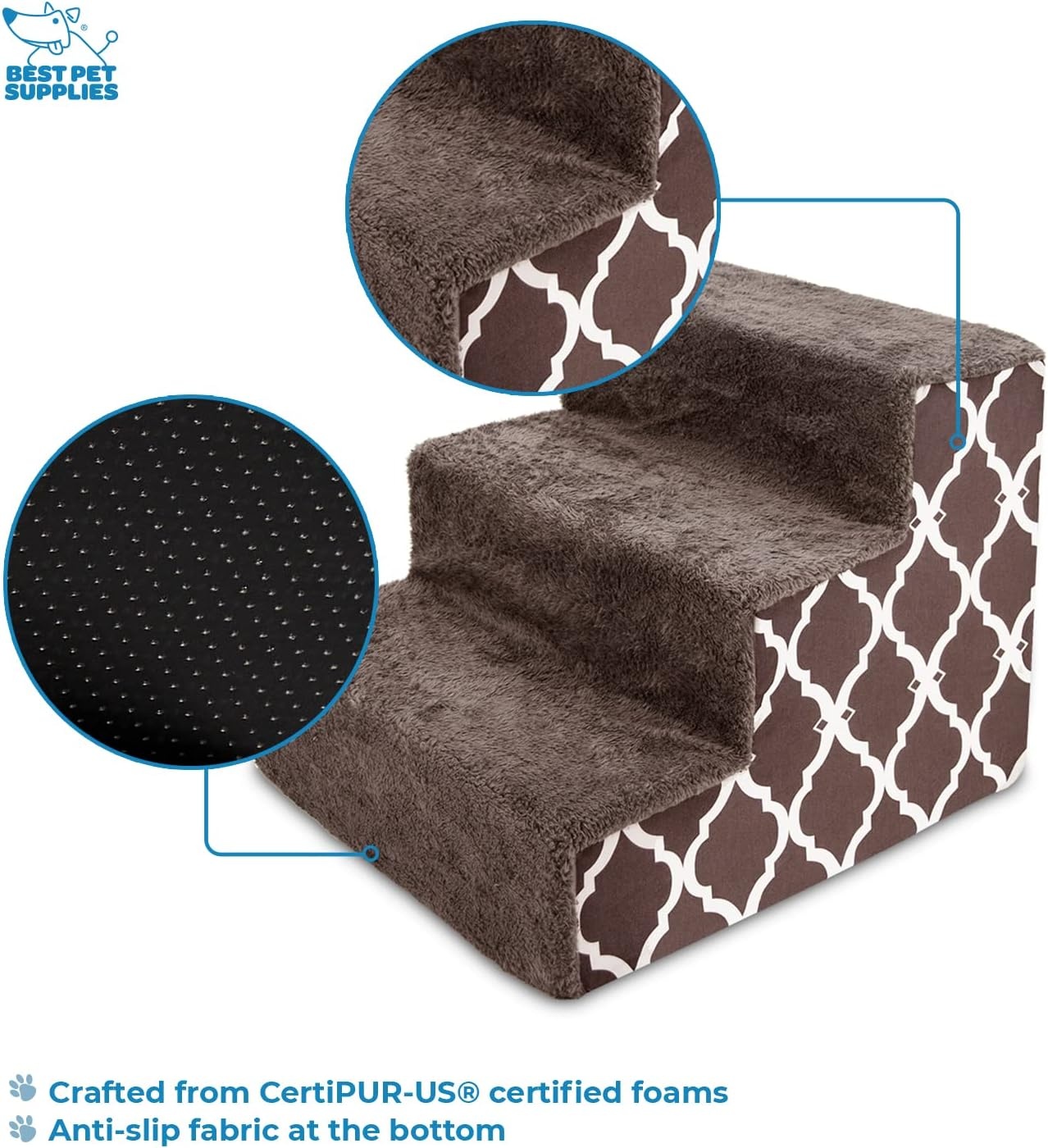 image:imageBest Pet Supplies Dog Stairs amp Steps Foam Steps for Small Dogs amp Cats NonSlip Indoor Balanced Pet Step Support Dog Ramp No Assembly Gray 5Step 225inch HeightBrown Lattice Print