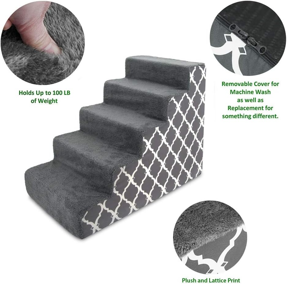 image:imageBest Pet Supplies Dog Stairs amp Steps Foam Steps for Small Dogs amp Cats NonSlip Indoor Balanced Pet Step Support Dog Ramp No Assembly Gray 5Step 225inch HeightGray Lattice Print