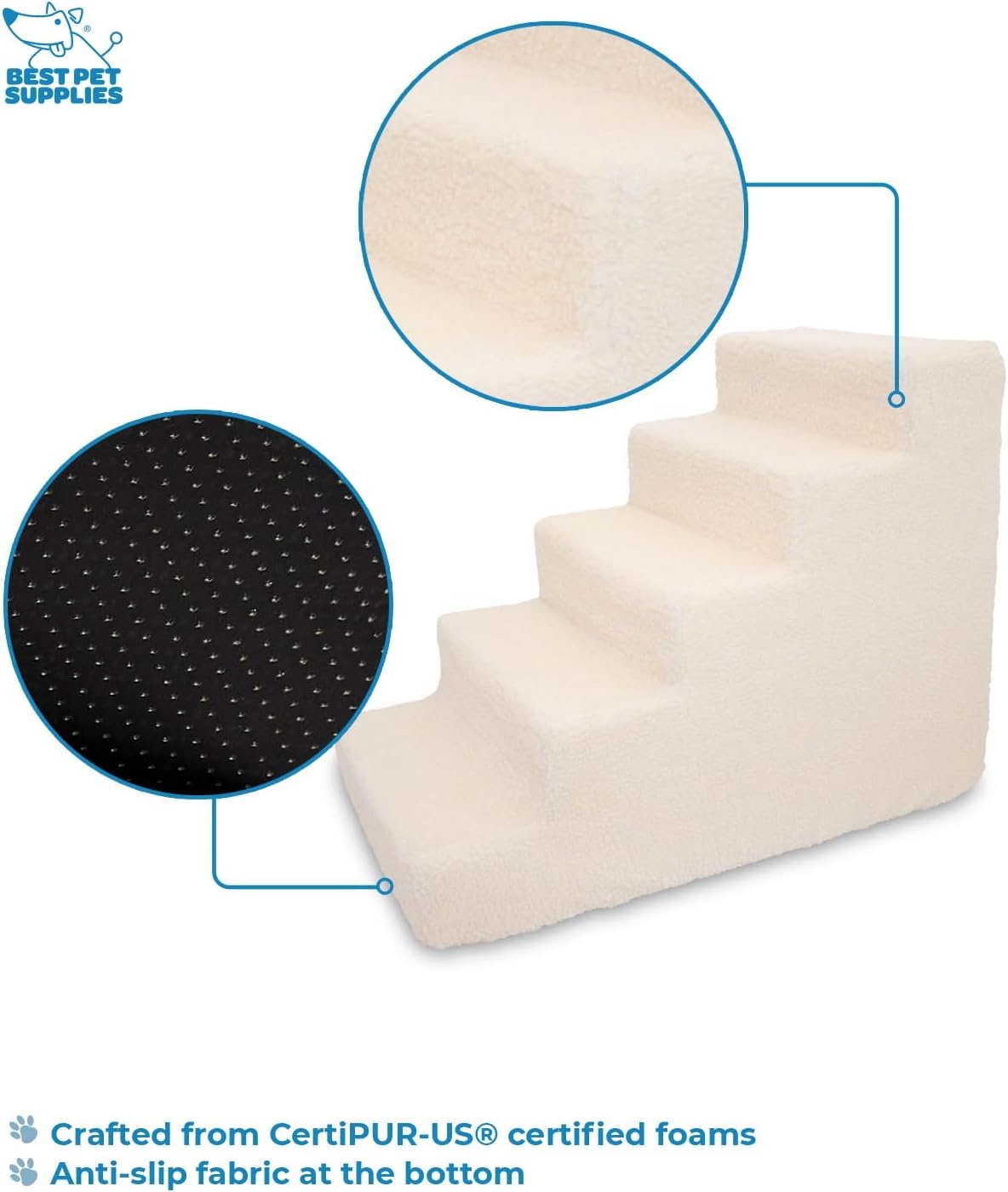 image:imageBest Pet Supplies Dog Stairs amp Steps Foam Steps for Small Dogs amp Cats NonSlip Indoor Balanced Pet Step Support Dog Ramp No Assembly Gray 5Step 225inch HeightLambswool