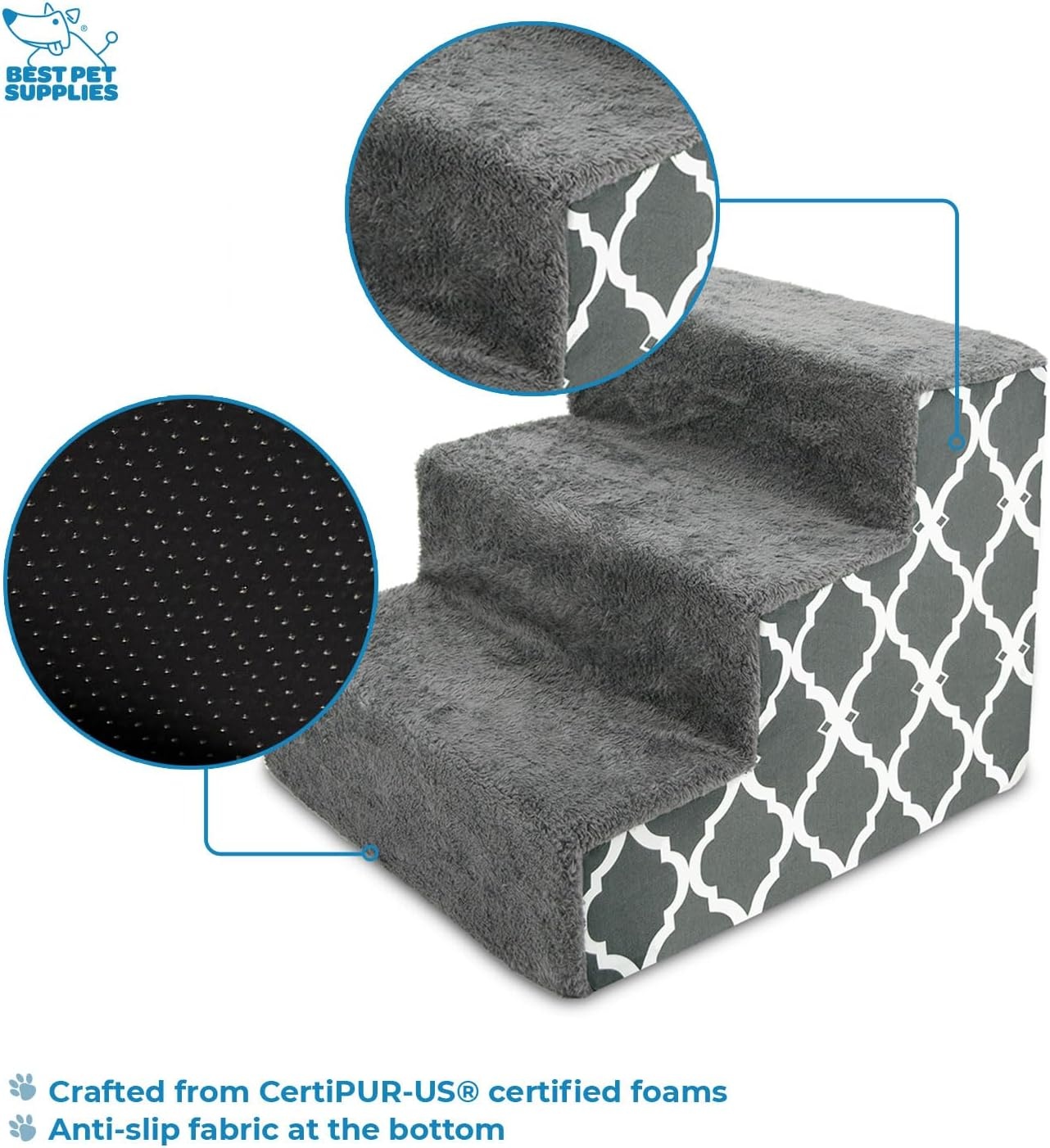 image:imageBest Pet Supplies Dog Stairs amp Steps Foam Steps for Small Dogs amp Cats NonSlip Indoor Balanced Pet Step Support Dog Ramp No Assembly Gray 5Step 225inch HeightGray Lattice Print
