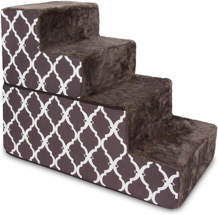 image:imageBest Pet Supplies Dog Stairs amp Steps Foam Steps for Small Dogs amp Cats NonSlip Indoor Balanced Pet Step Support Dog Ramp No Assembly Gray 5Step 225inch HeightBrown Lattice Print