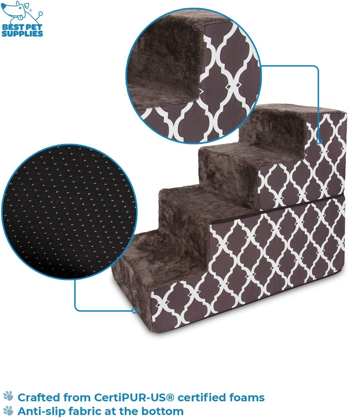 image:imageBest Pet Supplies Dog Stairs amp Steps Foam Steps for Small Dogs amp Cats NonSlip Indoor Balanced Pet Step Support Dog Ramp No Assembly Gray 5Step 225inch HeightBrown Lattice Print