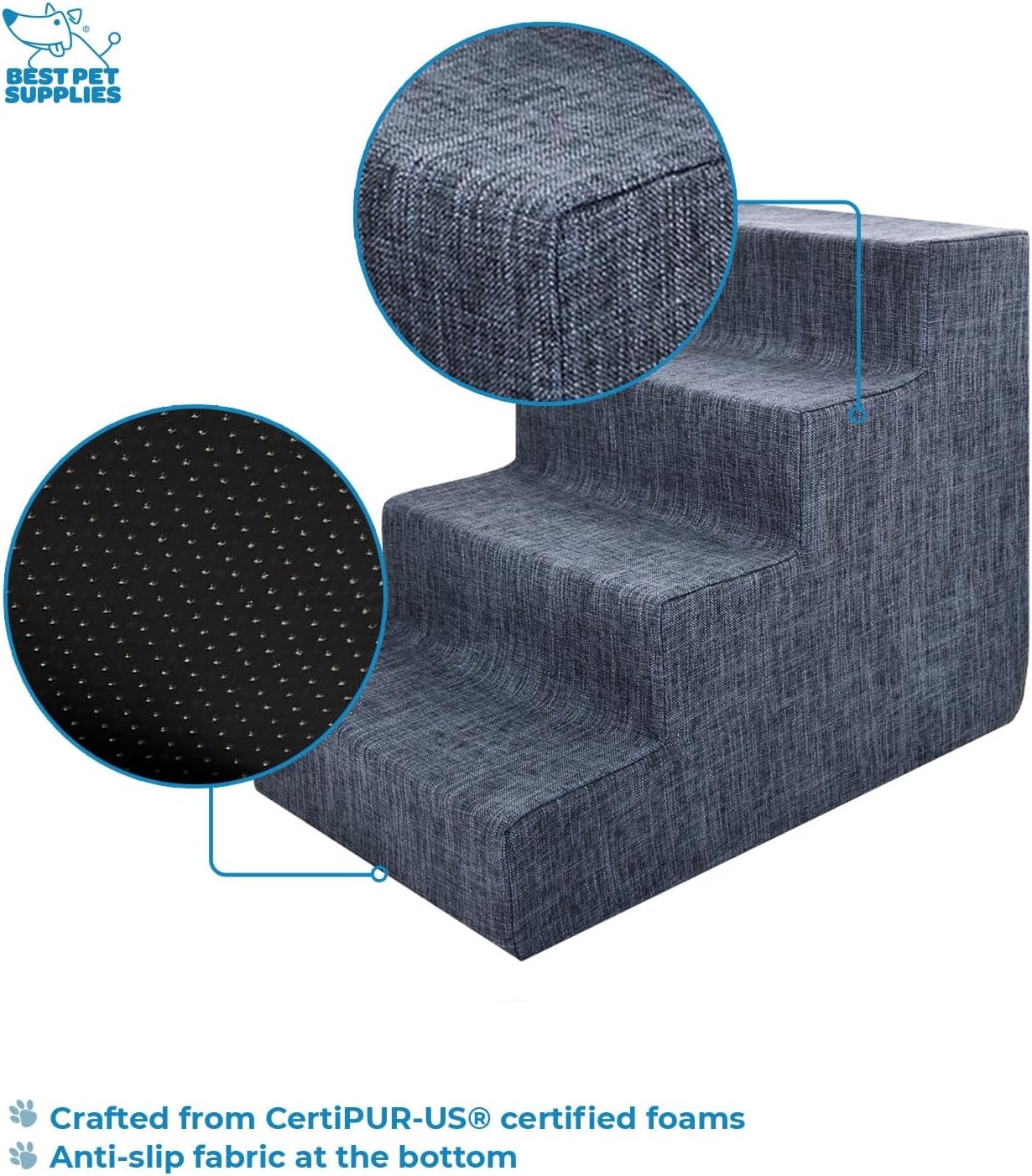 image:imageBest Pet Supplies Dog Stairs amp Steps Foam Steps for Small Dogs amp Cats NonSlip Indoor Balanced Pet Step Support Dog Ramp No Assembly Gray 5Step 225inch HeightDark Gray Linen