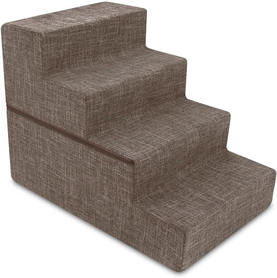 image:imageBest Pet Supplies Dog Stairs amp Steps Foam Steps for Small Dogs amp Cats NonSlip Indoor Balanced Pet Step Support Dog Ramp No Assembly Gray 5Step 225inch HeightBrown Linen