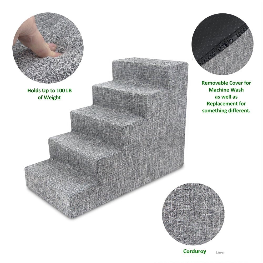 image:imageBest Pet Supplies Dog Stairs amp Steps Foam Steps for Small Dogs amp Cats NonSlip Indoor Balanced Pet Step Support Dog Ramp No Assembly Gray 5Step 225inch HeightAsh Gray Linen