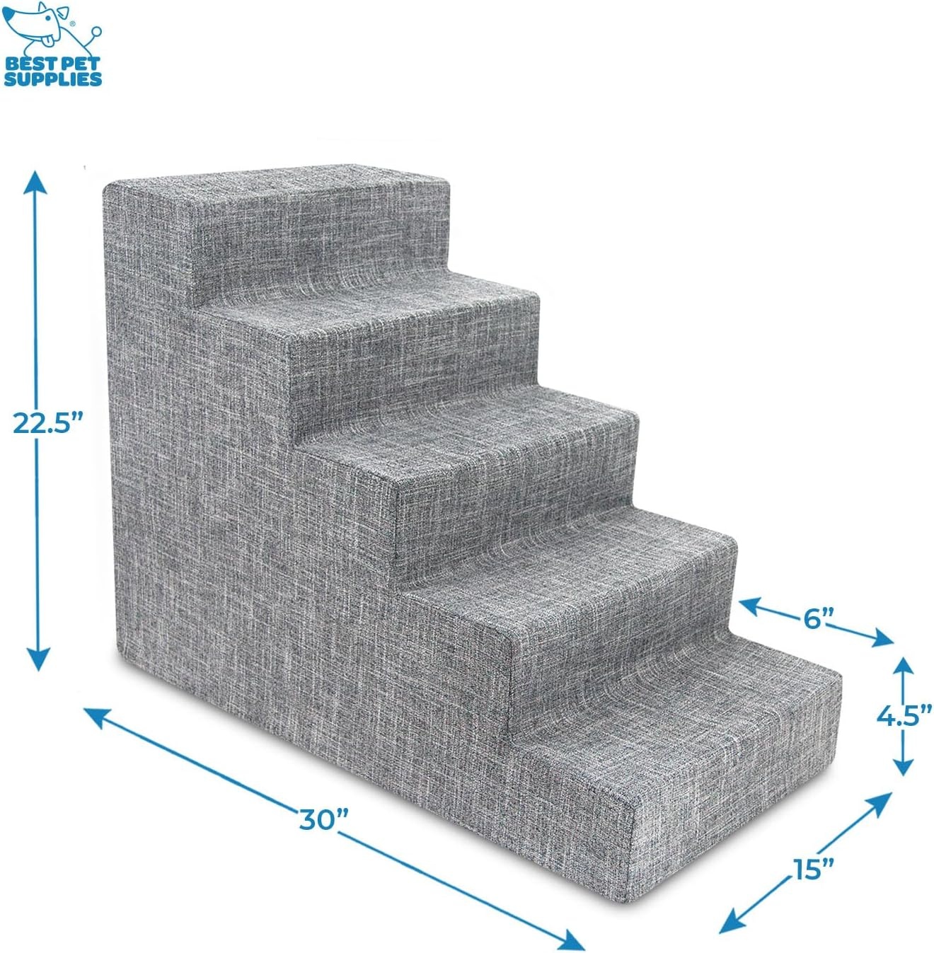 image:imageBest Pet Supplies Dog Stairs amp Steps Foam Steps for Small Dogs amp Cats NonSlip Indoor Balanced Pet Step Support Dog Ramp No Assembly Gray 5Step 225inch HeightAsh Gray Linen