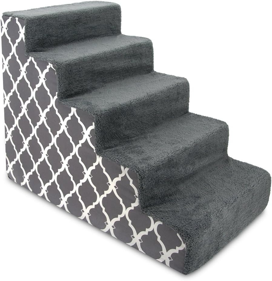 image:imageBest Pet Supplies Dog Stairs amp Steps Foam Steps for Small Dogs amp Cats NonSlip Indoor Balanced Pet Step Support Dog Ramp No Assembly Gray 5Step 225inch HeightGray Lattice Print