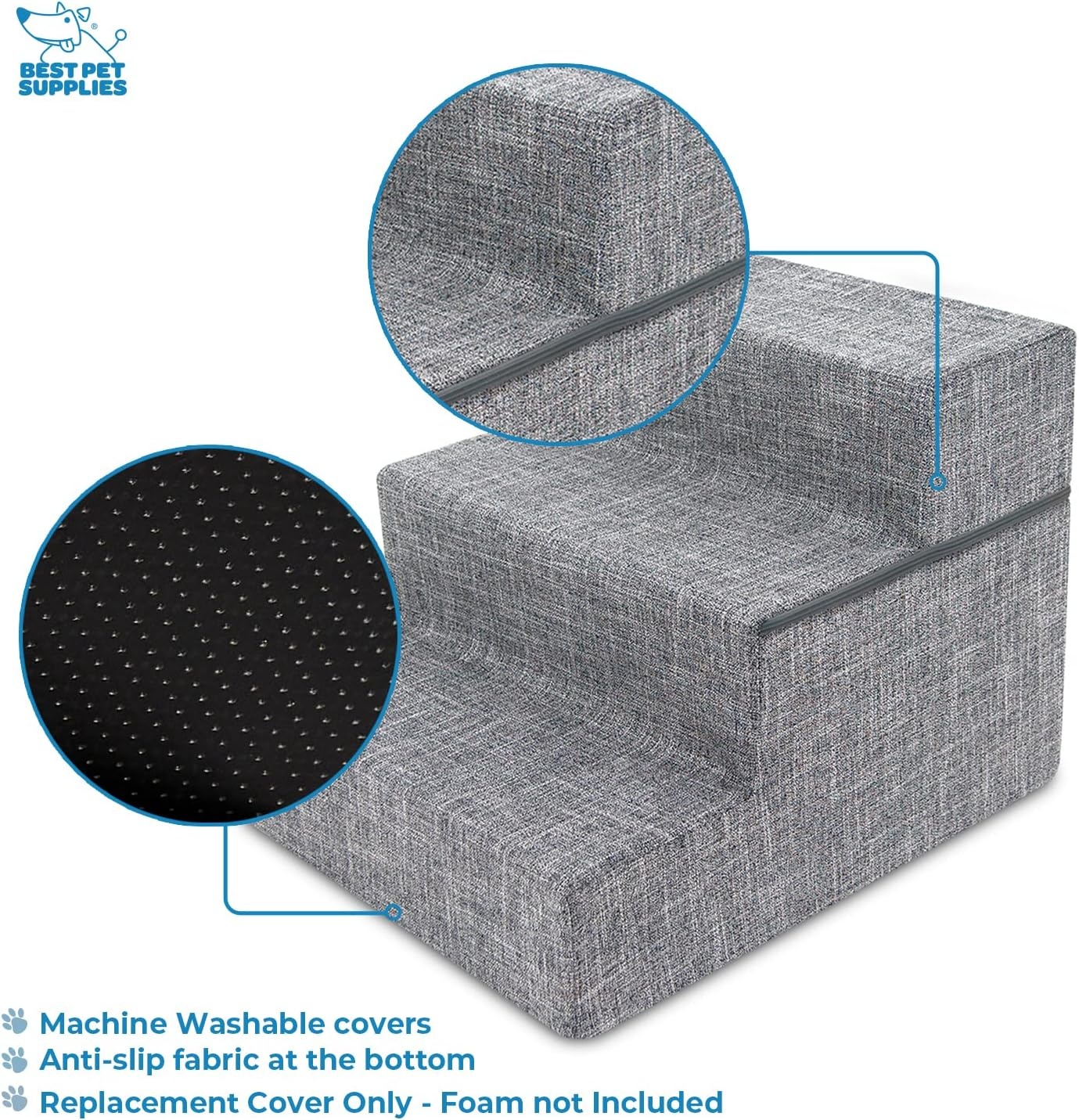 image:imageBest Pet Supplies Dog Stairs amp Steps Foam Steps for Small Dogs amp Cats NonSlip Indoor Balanced Pet Step Support Dog Ramp No Assembly Gray 5Step 225inch HeightAsh Gray Linen