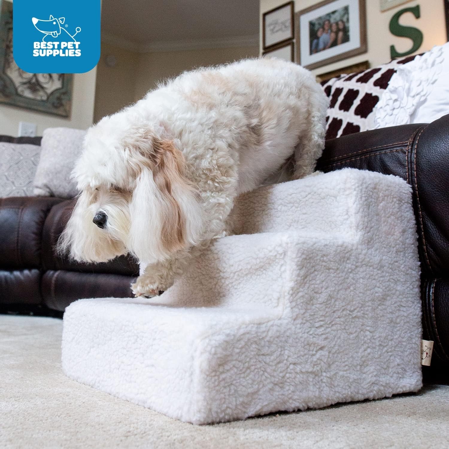 image:imageBest Pet Supplies Dog Stairs amp Steps Foam Steps for Small Dogs amp Cats NonSlip Indoor Balanced Pet Step Support Dog Ramp No Assembly Gray 5Step 225inch HeightIvory