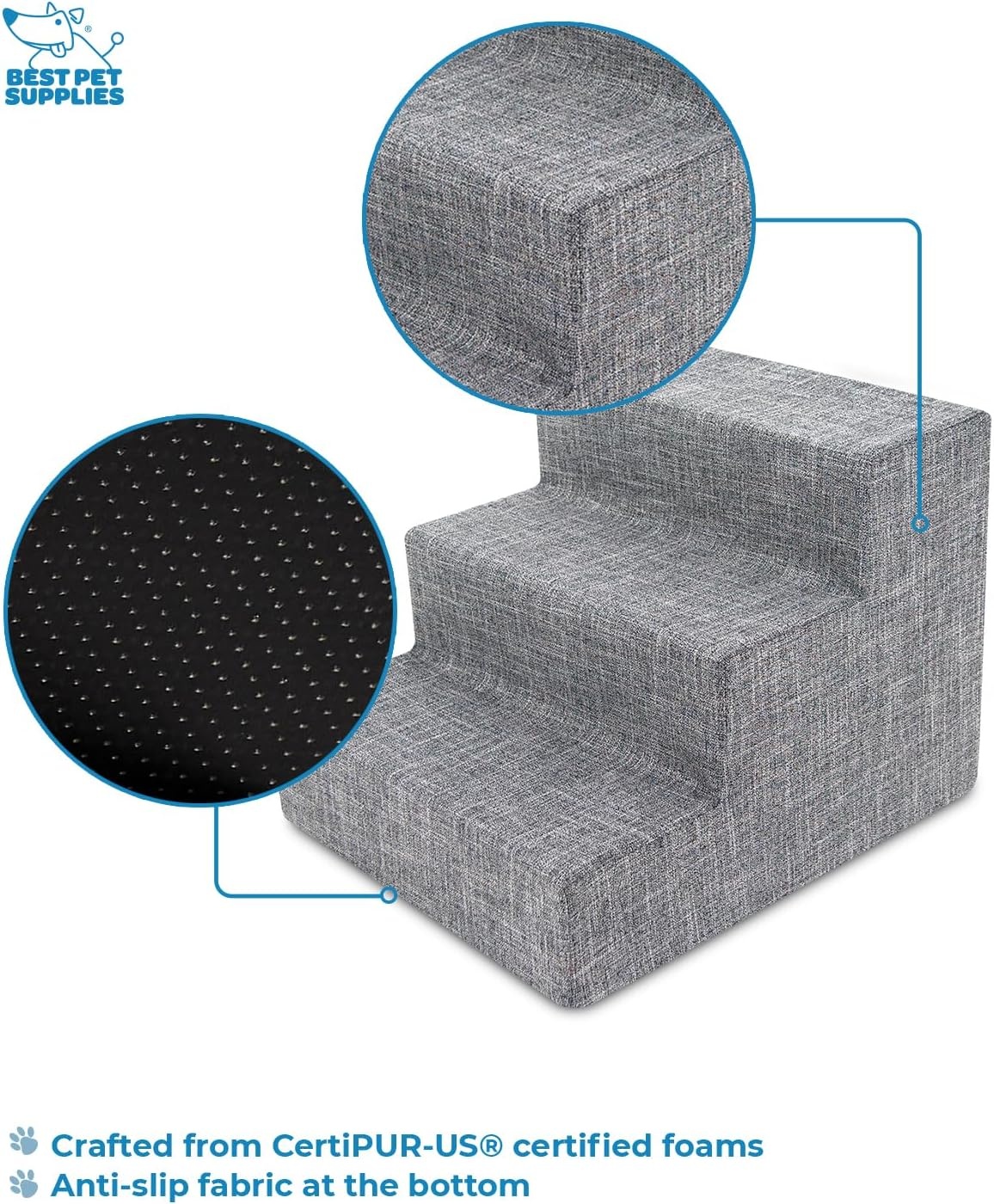 image:imageBest Pet Supplies Dog Stairs amp Steps Foam Steps for Small Dogs amp Cats NonSlip Indoor Balanced Pet Step Support Dog Ramp No Assembly Gray 5Step 225inch HeightAsh Gray Linen