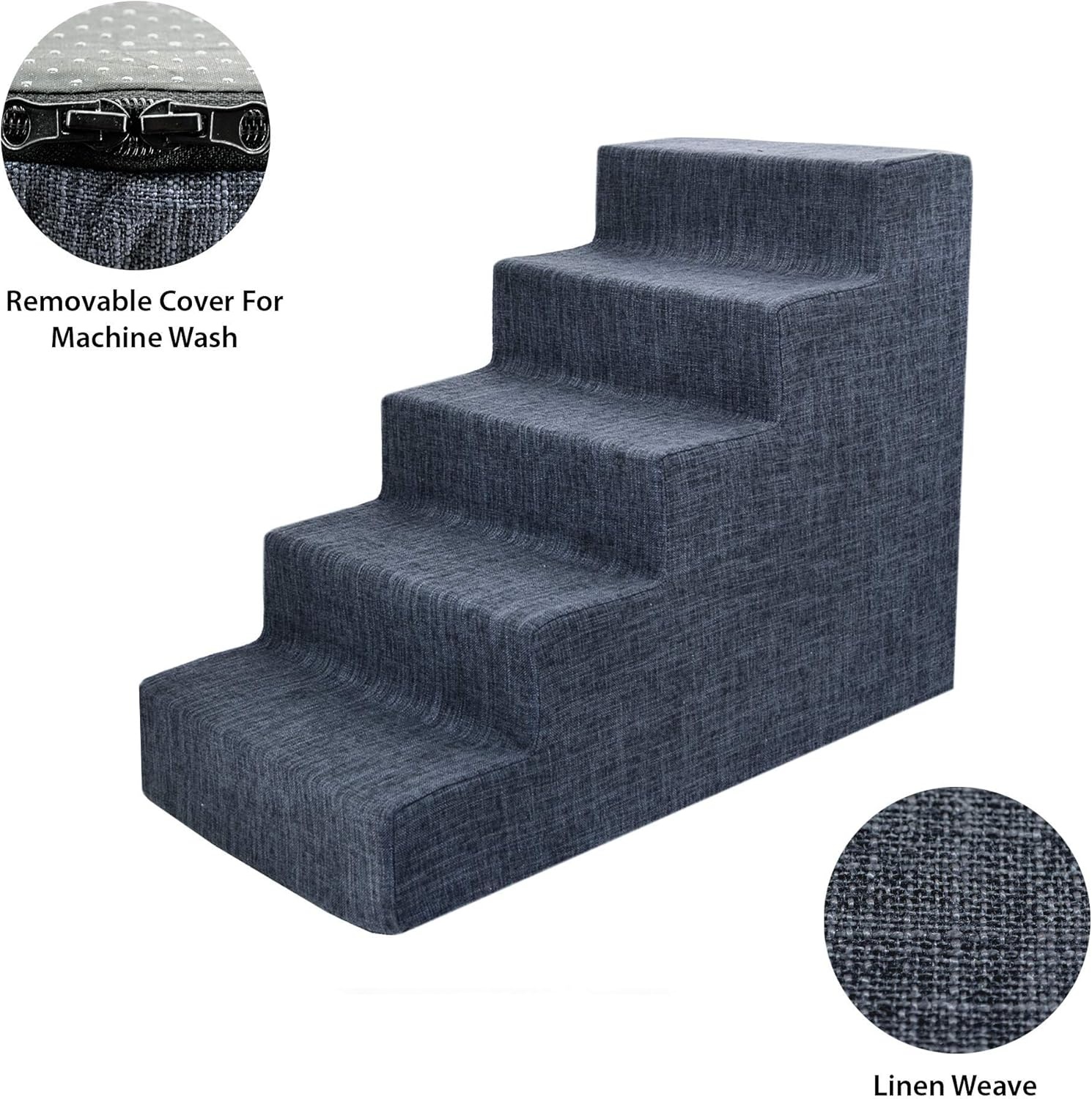 image:imageBest Pet Supplies Dog Stairs amp Steps Foam Steps for Small Dogs amp Cats NonSlip Indoor Balanced Pet Step Support Dog Ramp No Assembly Gray 5Step 225inch HeightDark Gray Linen