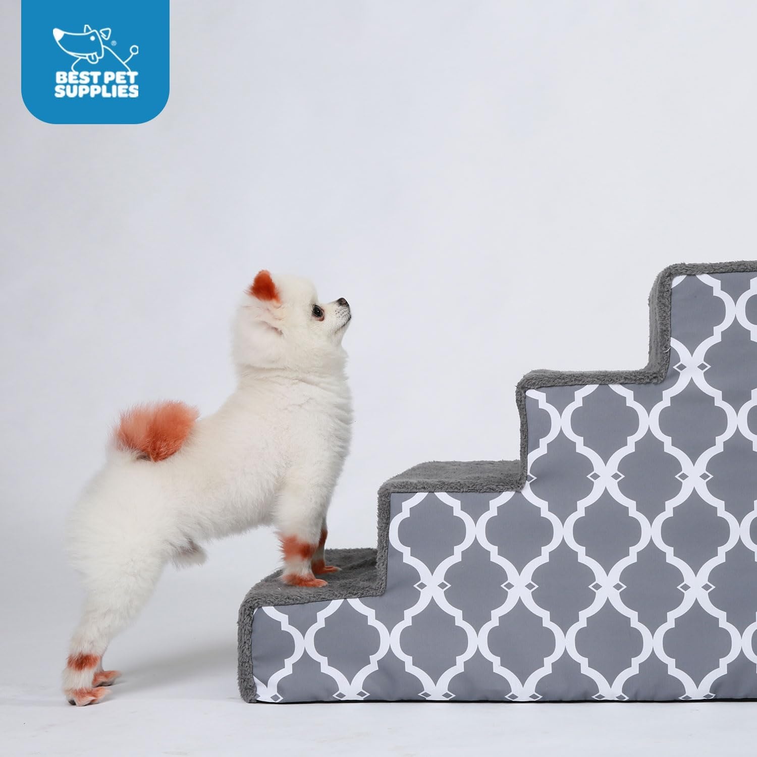 image:imageBest Pet Supplies Dog Stairs amp Steps Foam Steps for Small Dogs amp Cats NonSlip Indoor Balanced Pet Step Support Dog Ramp No Assembly Gray 5Step 225inch HeightGray Lattice Print