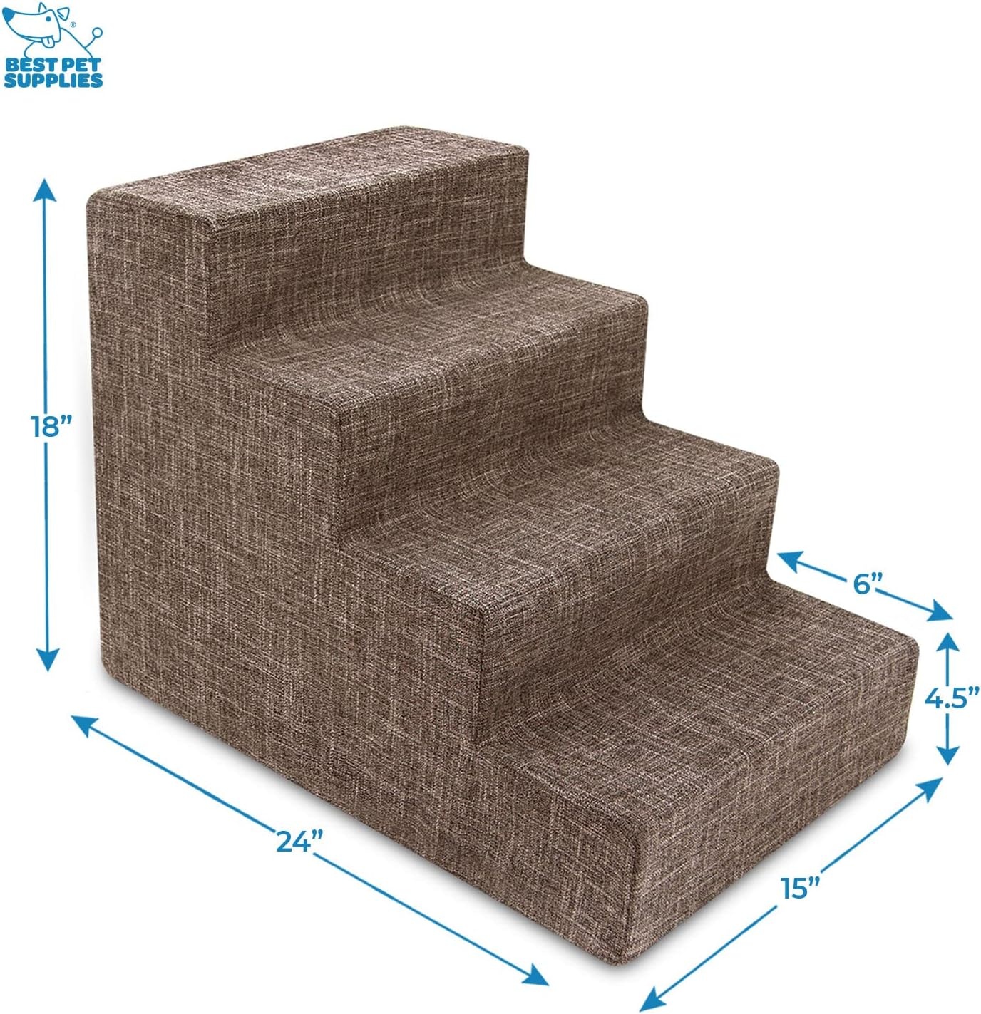 image:imageBest Pet Supplies Dog Stairs amp Steps Foam Steps for Small Dogs amp Cats NonSlip Indoor Balanced Pet Step Support Dog Ramp No Assembly Gray 5Step 225inch HeightBrown Linen